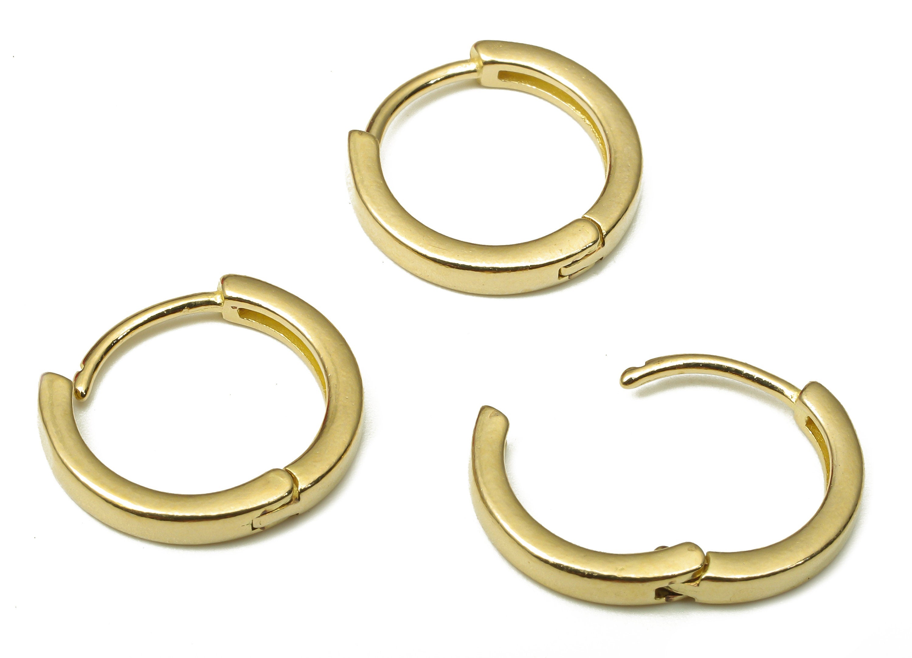 Brass Small Round Earring Clasp - Raw Brass Circle Huggie Earring - Huggie Hoop Earring - Thick Hoop Earring - 14.08X14.08X2.4mm - PP7952 - DOMEDBAZAAR