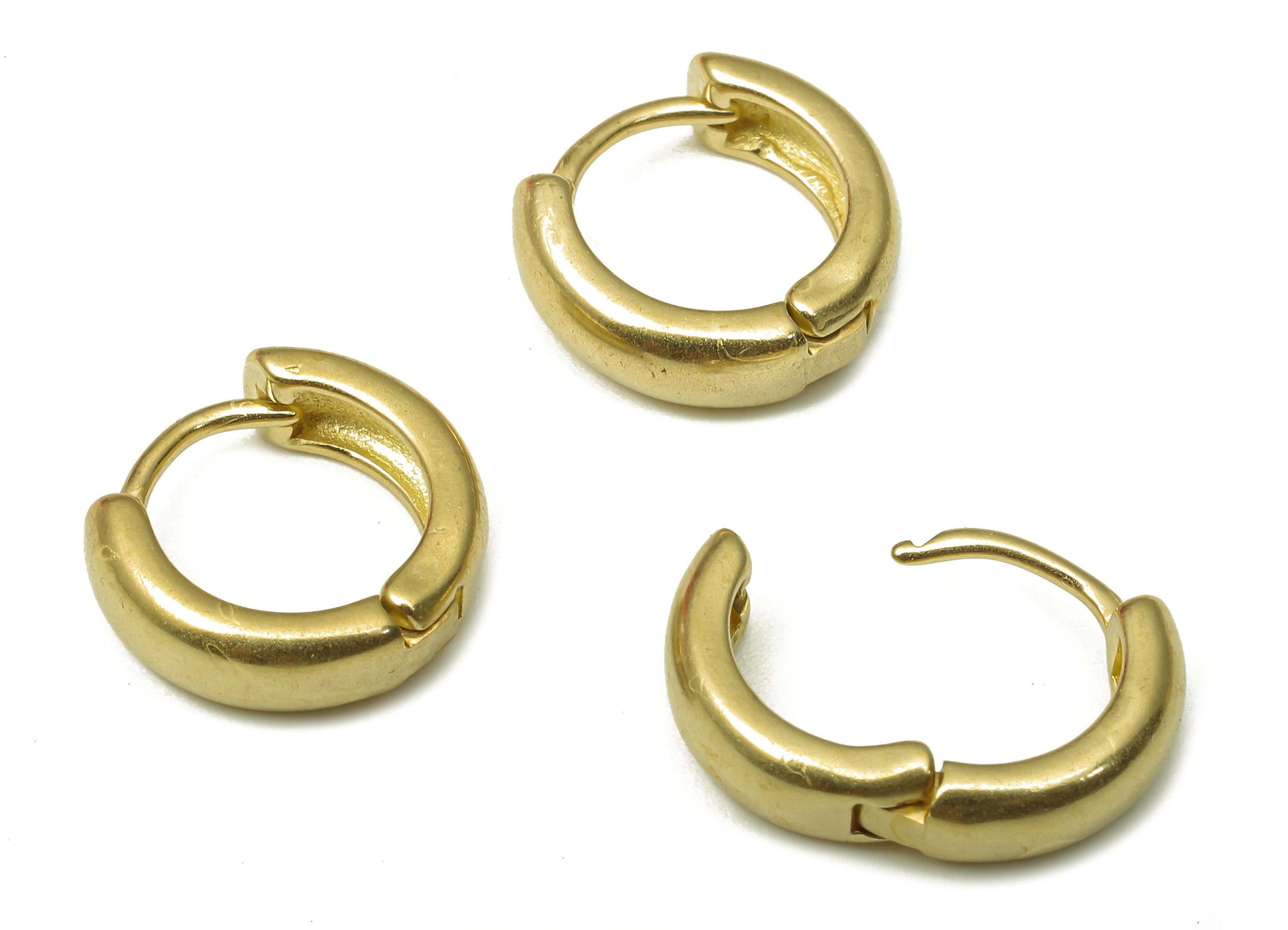 Brass Round Earring Clasp - Raw Brass Circle Huggie Earring - Huggie Hoop Earring - Thick Hoop Earring - 12.54x12.54x1.88mm - PP7949 - DOMEDBAZAAR
