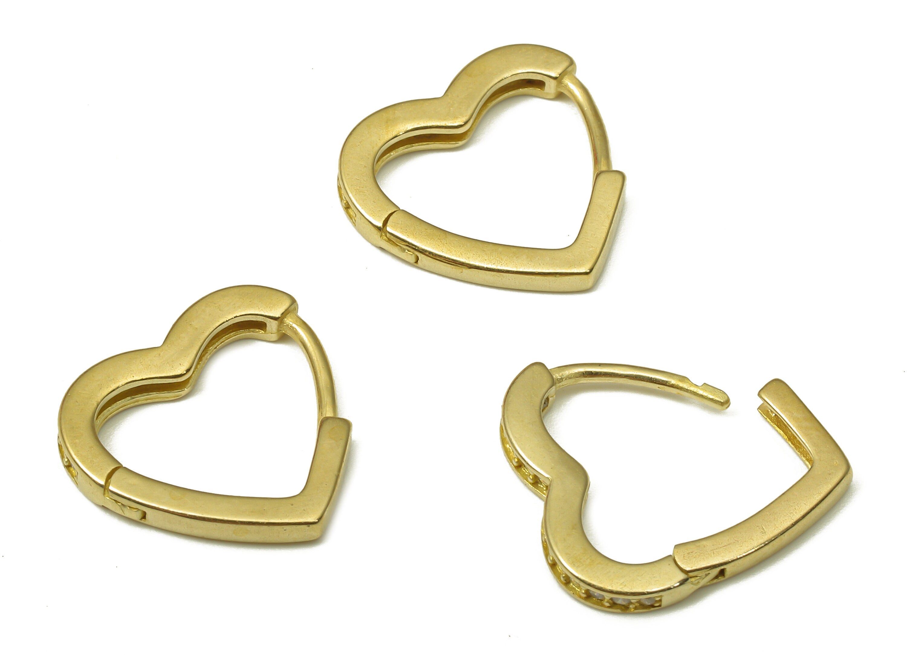 Brass Small Love Heart Earring Clasp - Raw Brass Huggie Earring with Zircon - Huggie Hoop Earring - Hoop Earring - 14.1x13.46x2.39mm -PP7942 - DOMEDBAZAAR