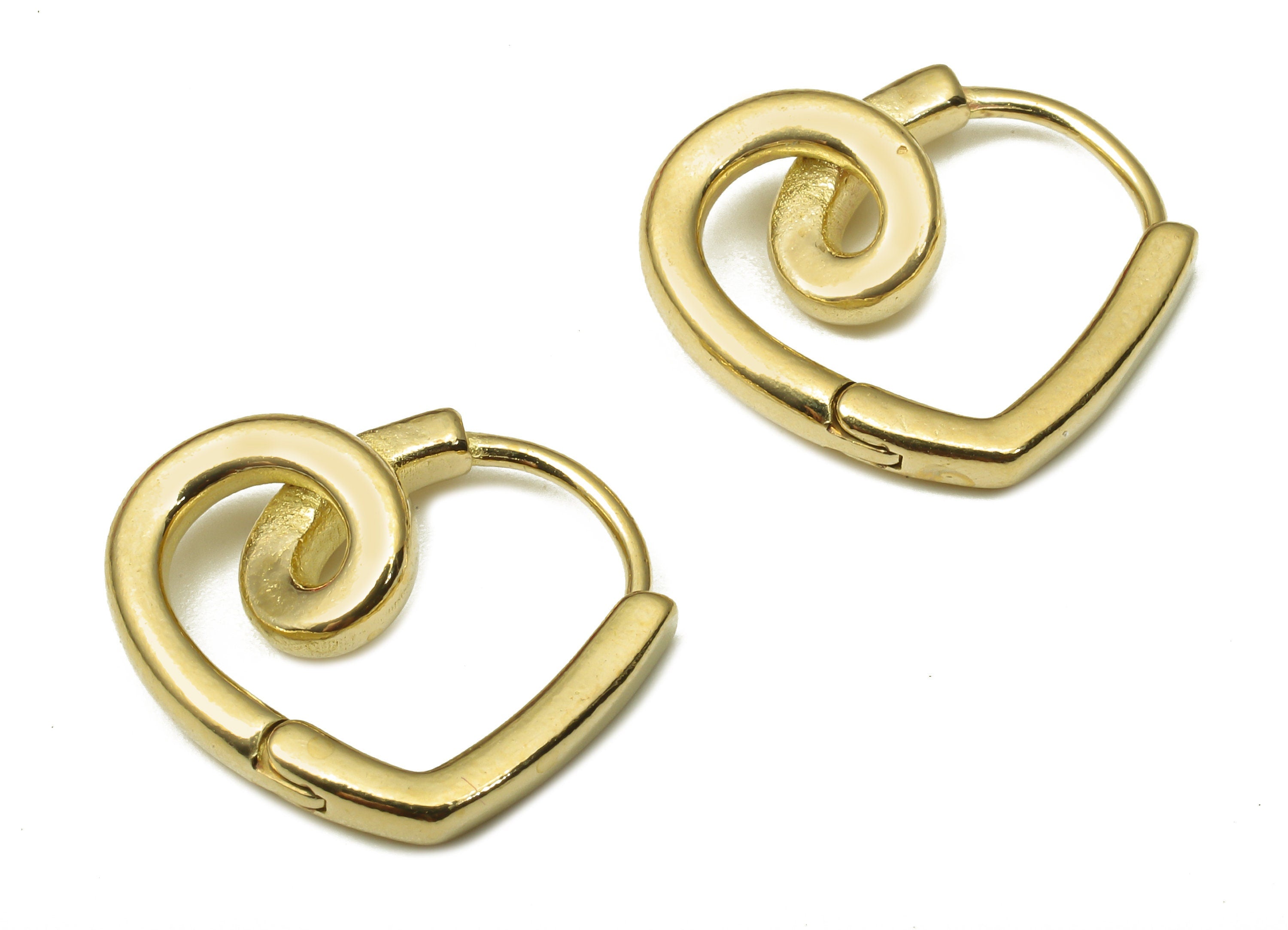 Brass Spiral Heart Earring Clasp - Raw Brass Huggie Earring - Huggie Hoop Earring - Love Heart Hoop Earring - 17.04x14.62x2.14mm - PP7953 - DOMEDBAZAAR