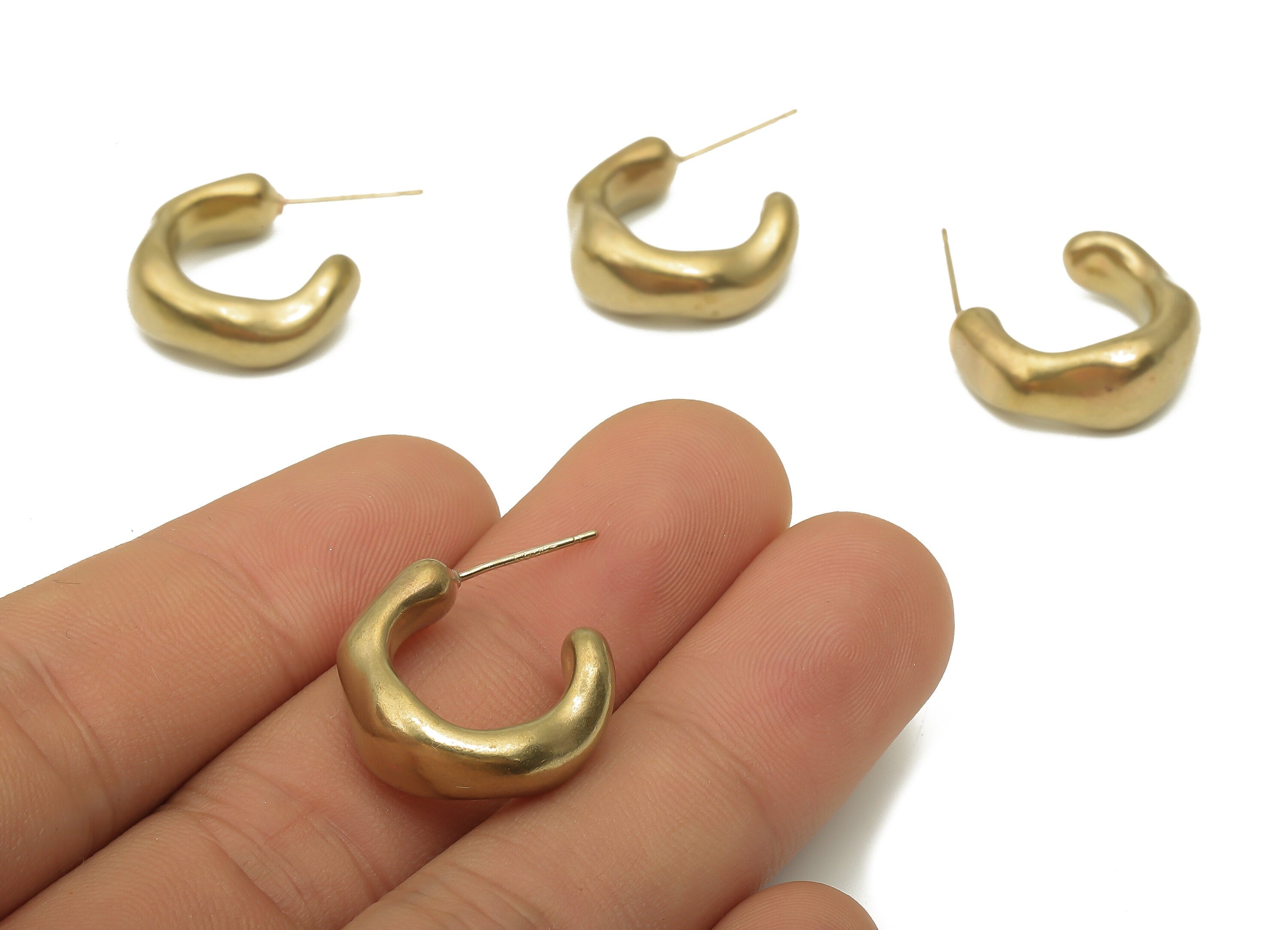 Brass C Earring Studs - Raw Brass C Earring Post - Open Thick Hoop Earrings Stud - 925 Silver Stud - 19.87x17.37x4.45mm - PP7866 - DOMEDBAZAAR