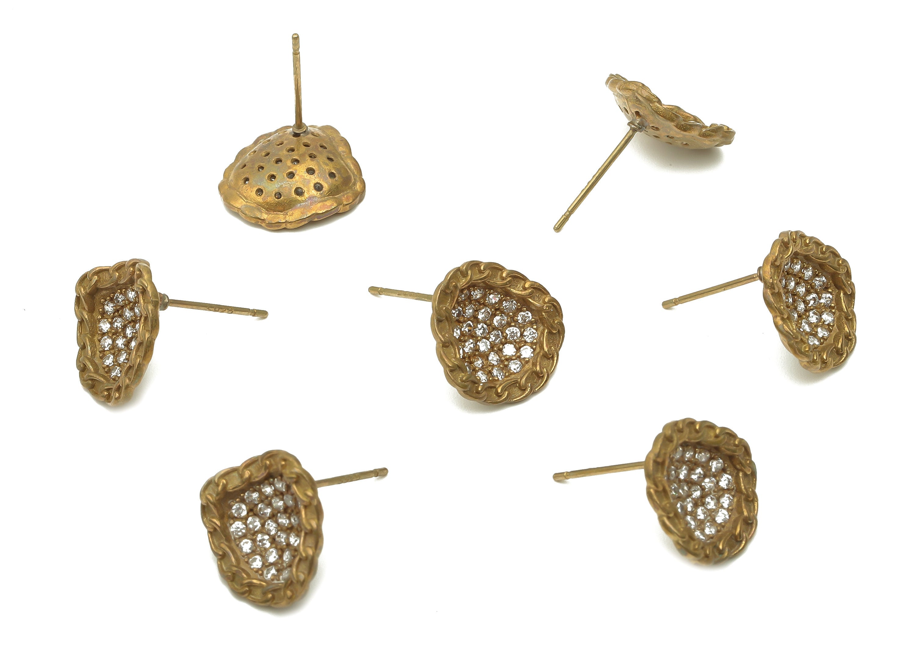 Brass Stud Earrings - Raw Brass Stud Earring with Zircon - Pear Curb Chain Earring Posts - 13.2x13.1x1.93mm - PP7875 - DOMEDBAZAAR