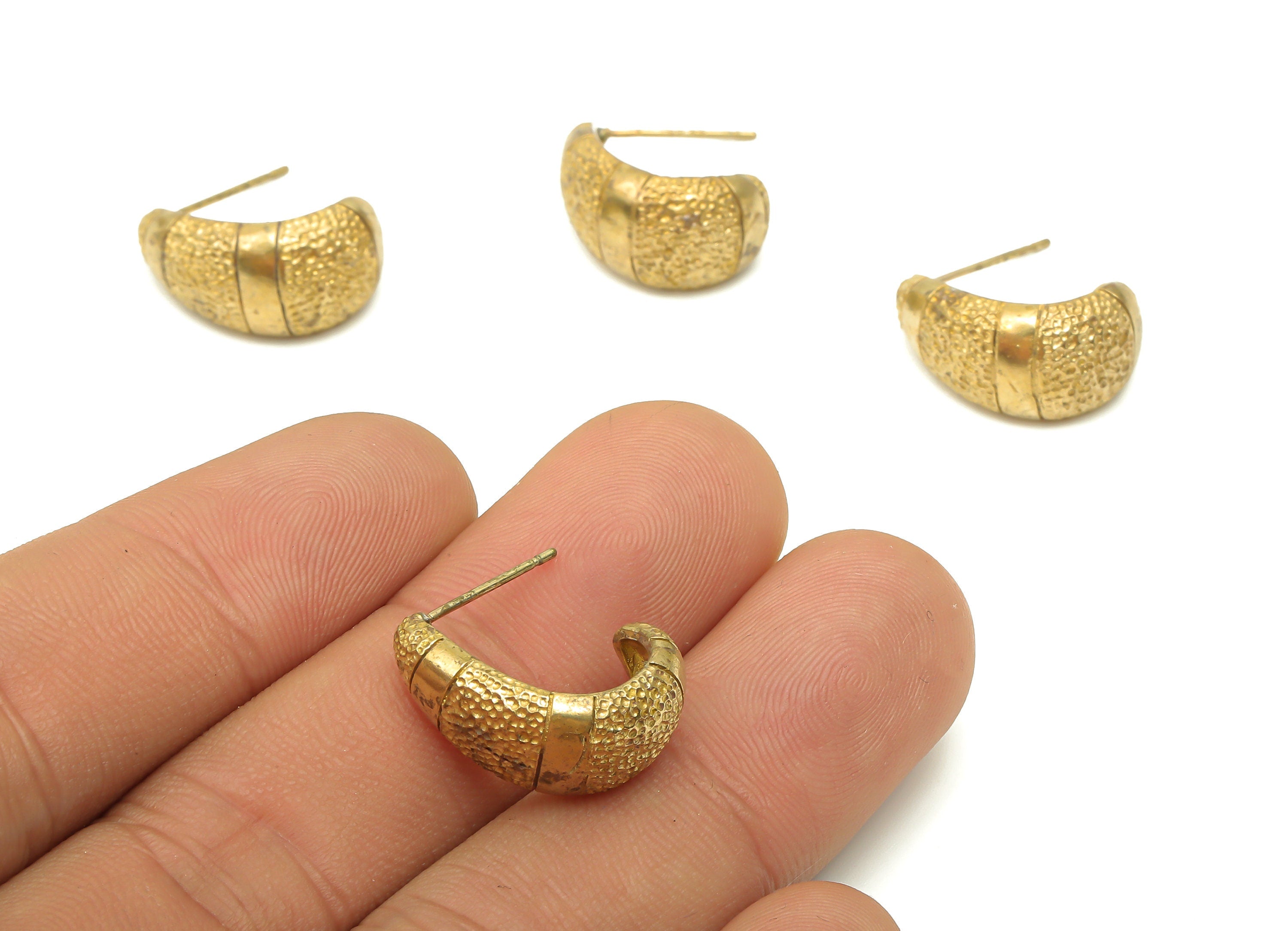 Brass Textured Open Hoop Earrings - Raw Brass C Earring Stud - Open Hoop Earrings - Jewelry Supplies -19.52x13.74x1.94mm- PP7884 - DOMEDBAZAAR