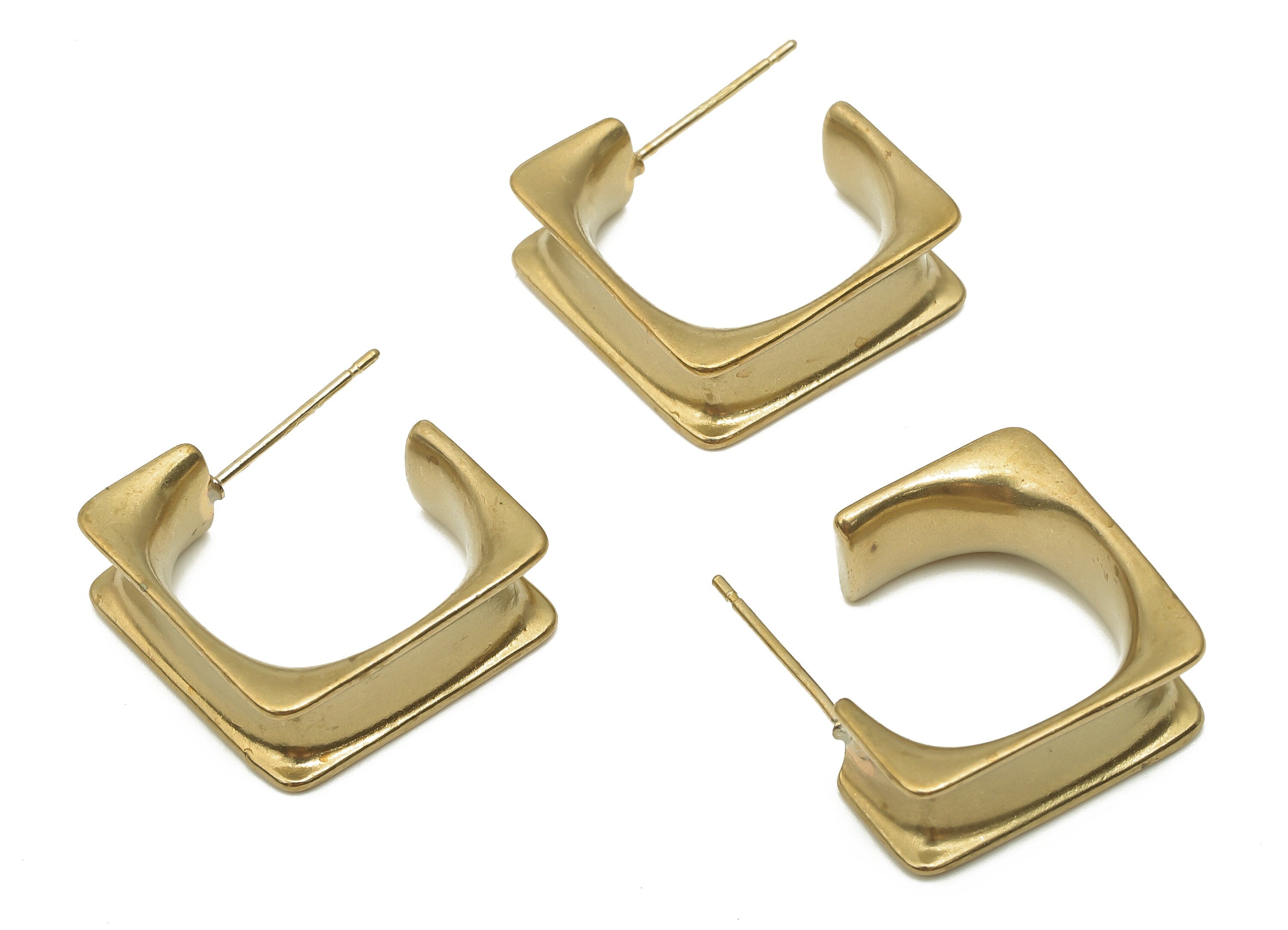 Brass Thick Square Hoop Earrings - Raw Brass Minimalist Stud Earrings - Geometric Earring - 925 Silver Stud - 18.1x18.02x1.4mm - PP7885 - DOMEDBAZAAR
