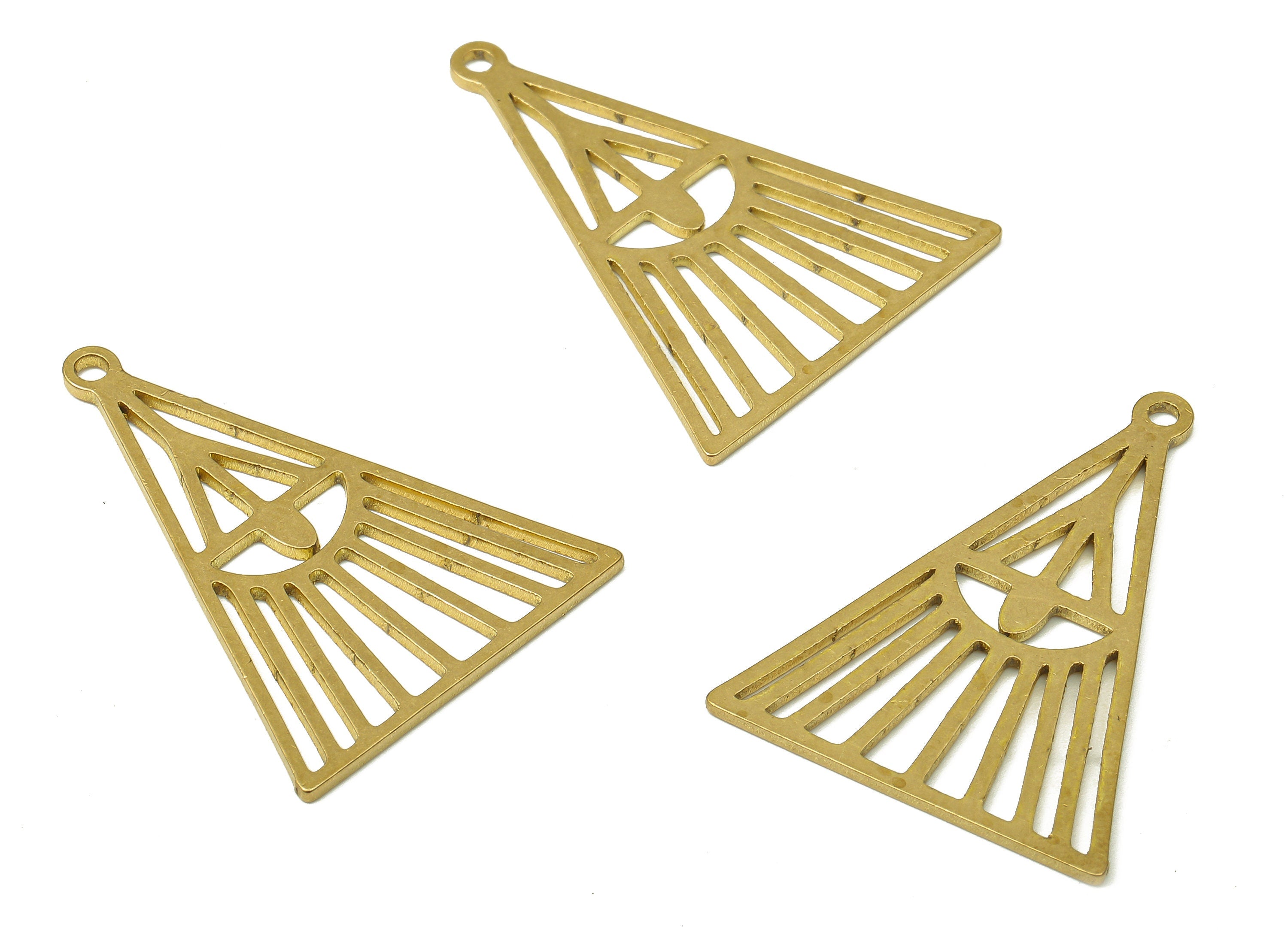 Brass Triangle Earring Charms - Raw Brass Triangle Cutout Pendant With Loop - For Necklace - Earring Findings - 29.8x21.97x0.86mm - PPA4858 - DOMEDBAZAAR