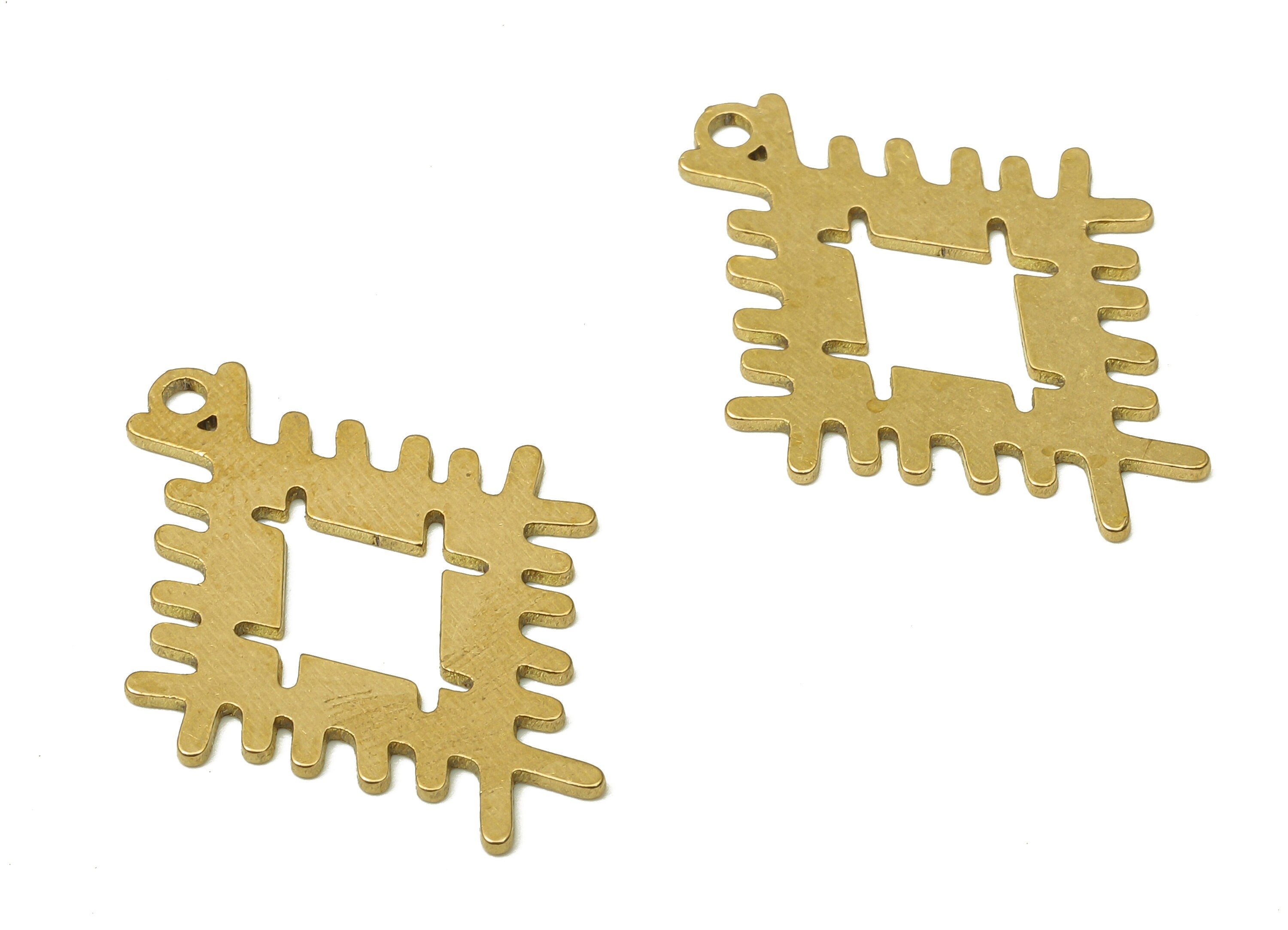 Brass Rhombus Earring Charms - Raw Brass Diamond Cutout Pendant With Loop - For Necklace - Anatolian Charm - 24.97x18.15x0.67mm - PPA4877 - DOMEDBAZAAR
