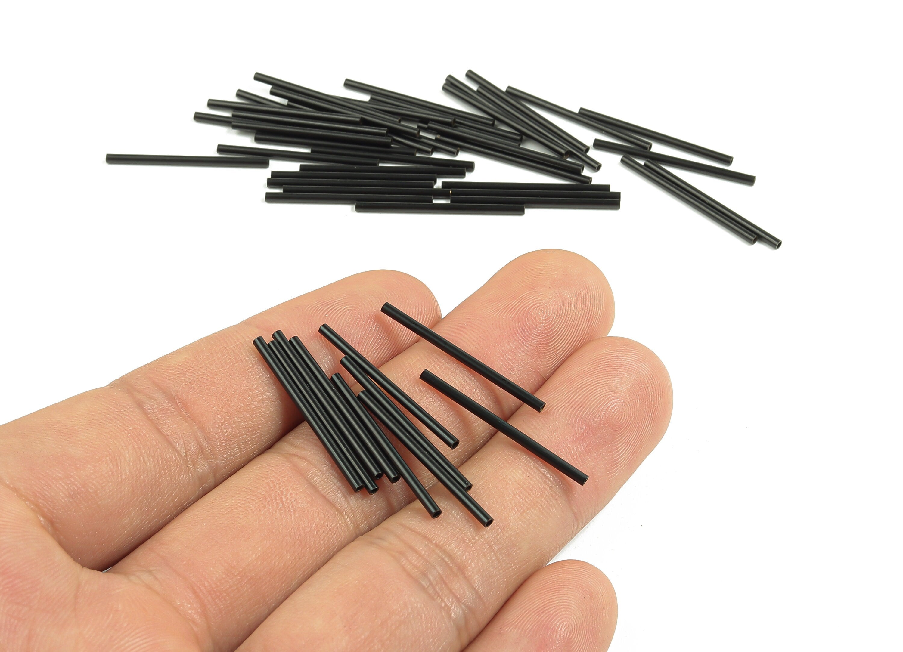 Matte Black Himmeli Tubes - Raw Brass Round Himmeli DIY Tube Beads - Circle Pipes for Geometric - For Air Plants - 1.5x0.2x25mm - PP4567B-25 - DOMEDBAZAAR