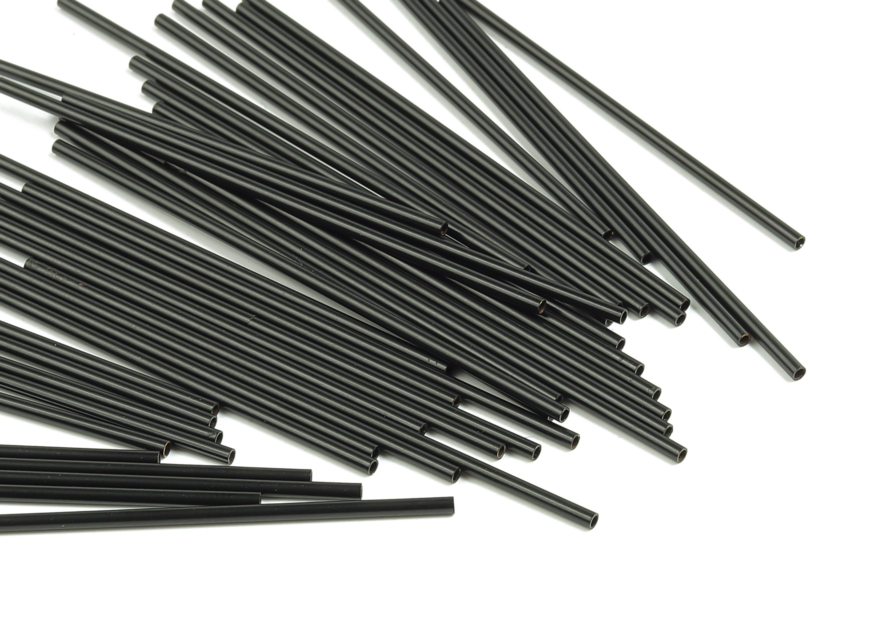 Matte Black Himmeli Tubes - Raw Brass Round Himmeli DIY Tube Beads - Circle Pipes for Geometric - For Air Plants -1.5x0.2x60mm - PP4567B-60 - DOMEDBAZAAR