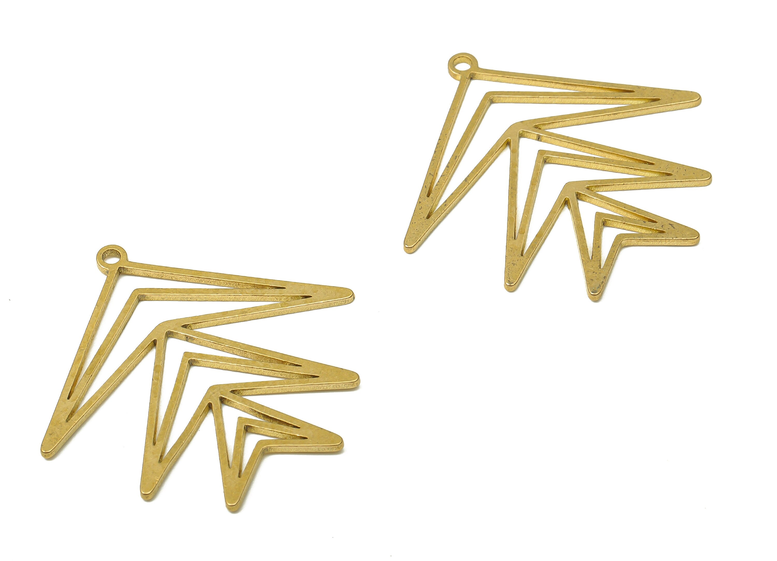 Brass Triangle Earring Charms - Raw Brass Triangle Tree Cutout Pendant With Loop - For Necklace - Earring Findings -31.9x30.6x0.8mm -PPA4913 - DOMEDBAZAAR