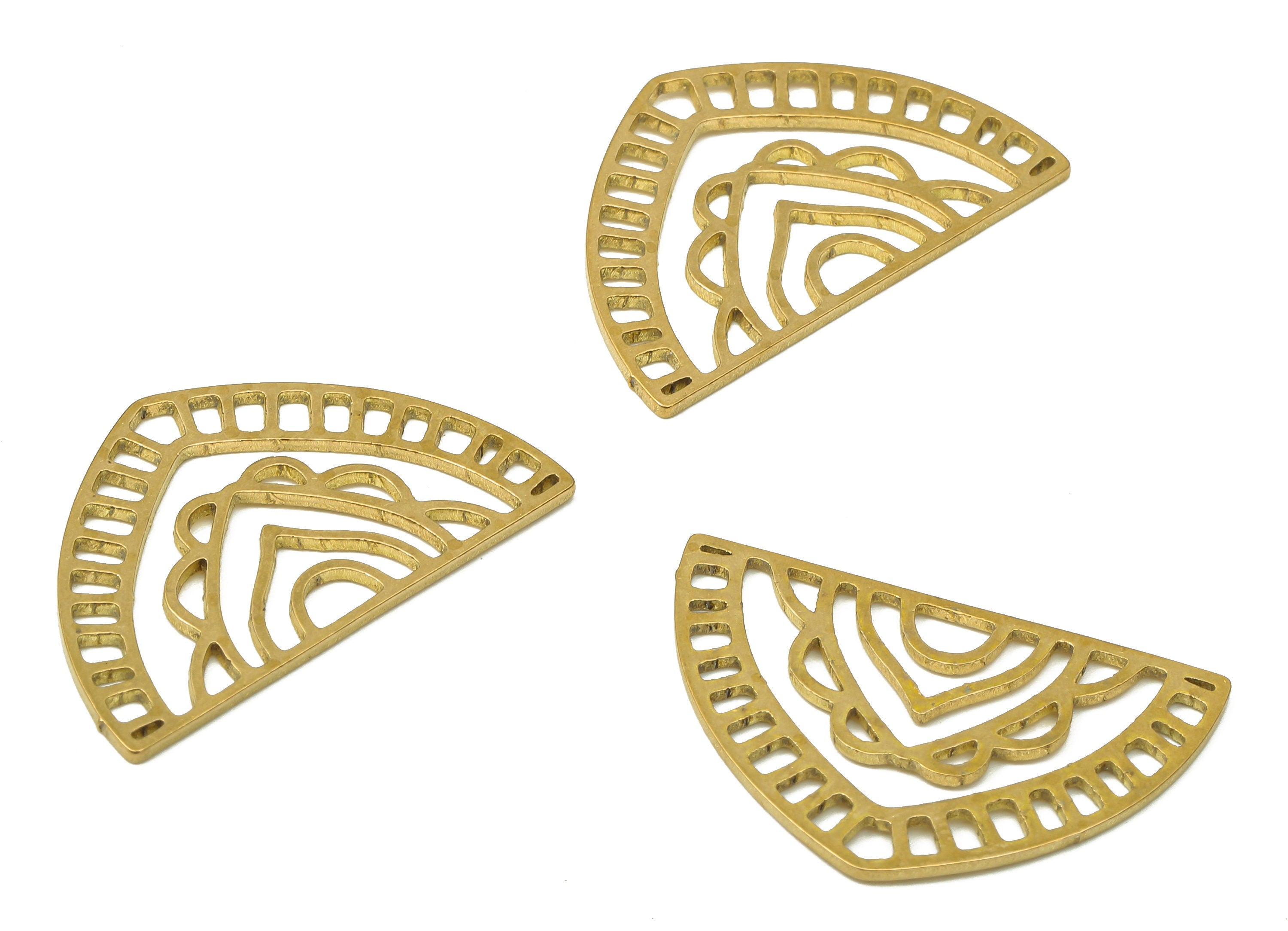 Brass Domed Earring Charms - Raw Brass Domed Cutout Pendant - For Necklace - Domed Earring Connector - 27.7x17.62x0.86mm - PPA4911 - DOMEDBAZAAR