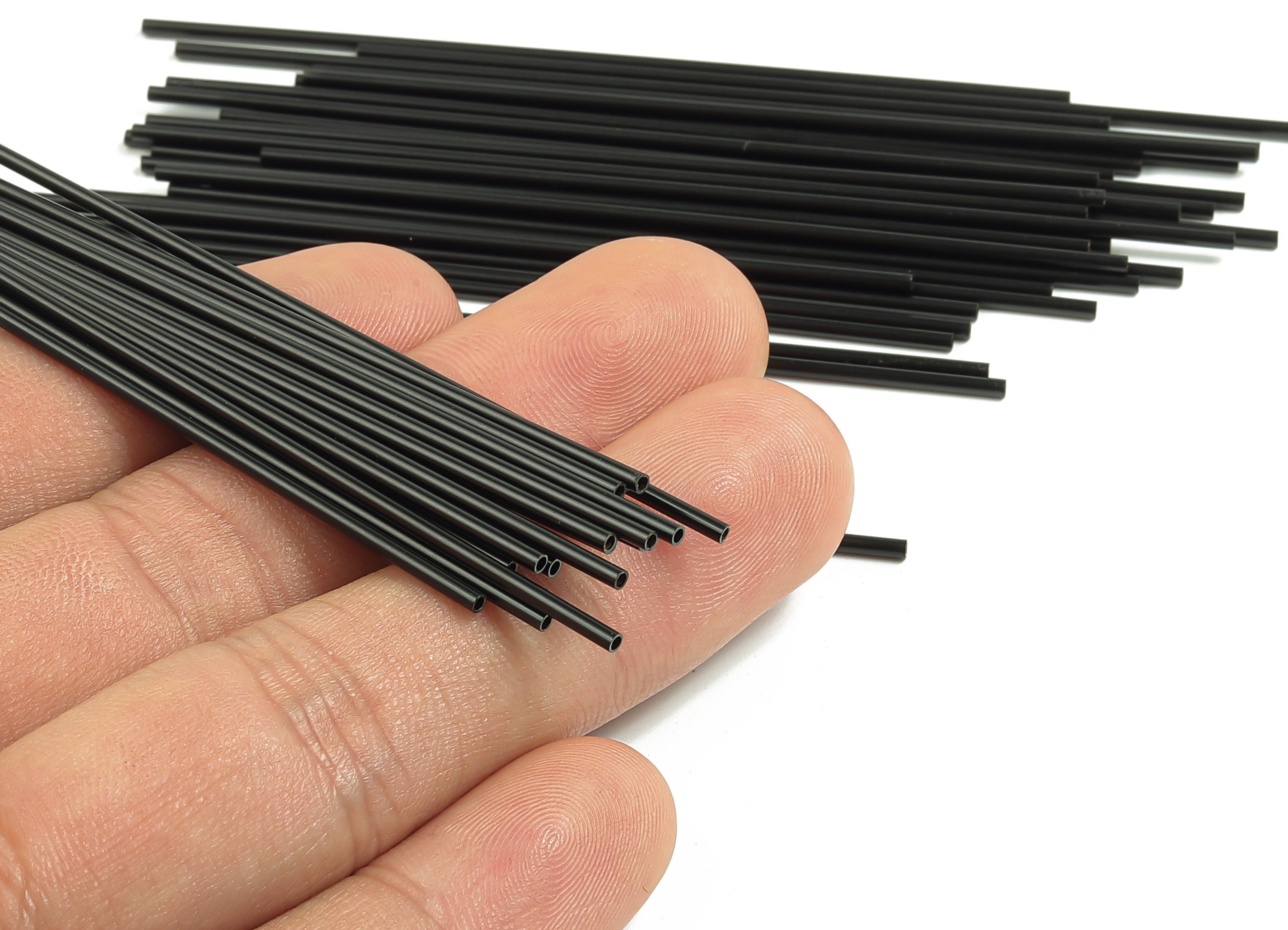 Matte Black Himmeli Tubes - Raw Brass Round Himmeli DIY Tube Beads - Circle Pipes for Geometric - For Air Plants -1.5x0.2x80mm - PP4567B-80 - DOMEDBAZAAR