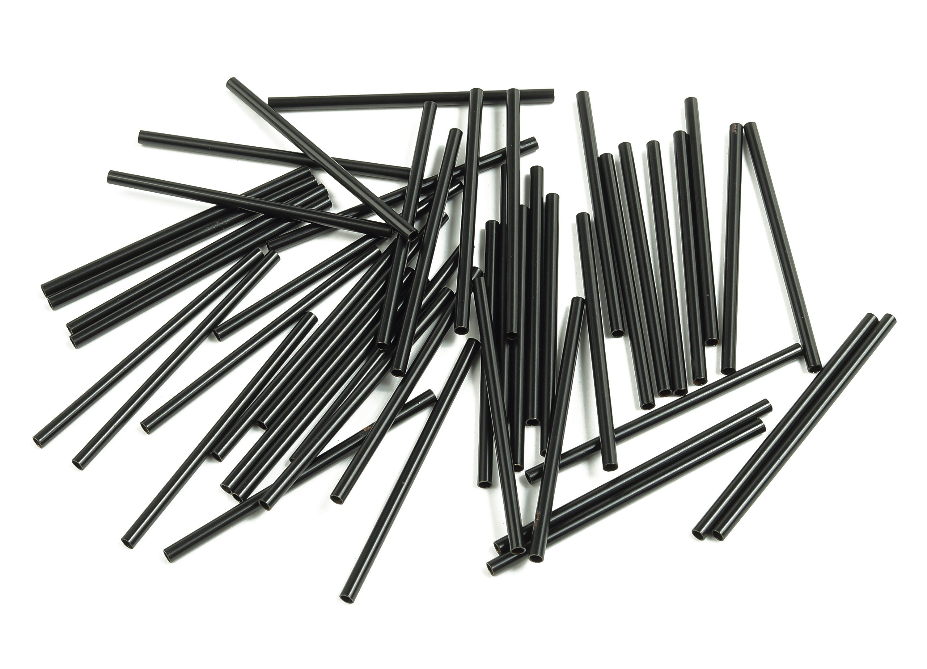 Matte Black Himmeli Tubes - Raw Brass Round Himmeli DIY Tube Beads - Circle Pipes for Geometric - For Air Plants - 2x0.2x40mm - PP4568B-40 - DOMEDBAZAAR