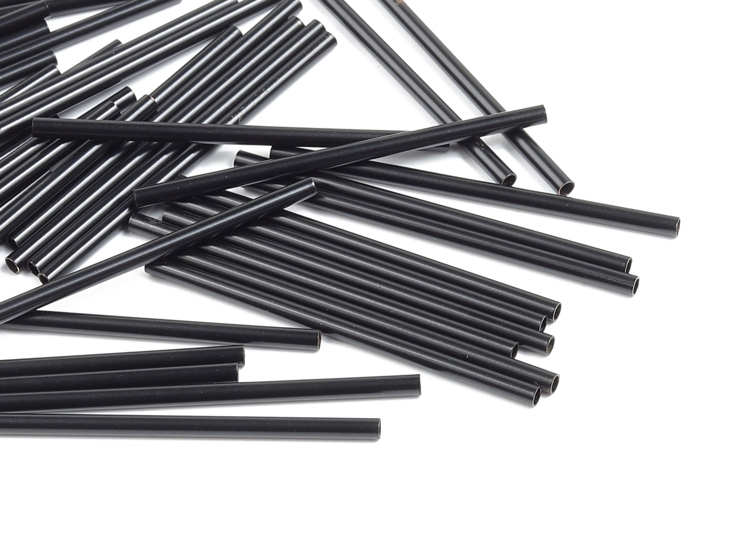 Matte Black Himmeli Tubes - Raw Brass Round Himmeli DIY Tube Beads - Circle Pipes for Geometric - For Air Plants - 2x0.2x40mm - PP4568B-40 - DOMEDBAZAAR