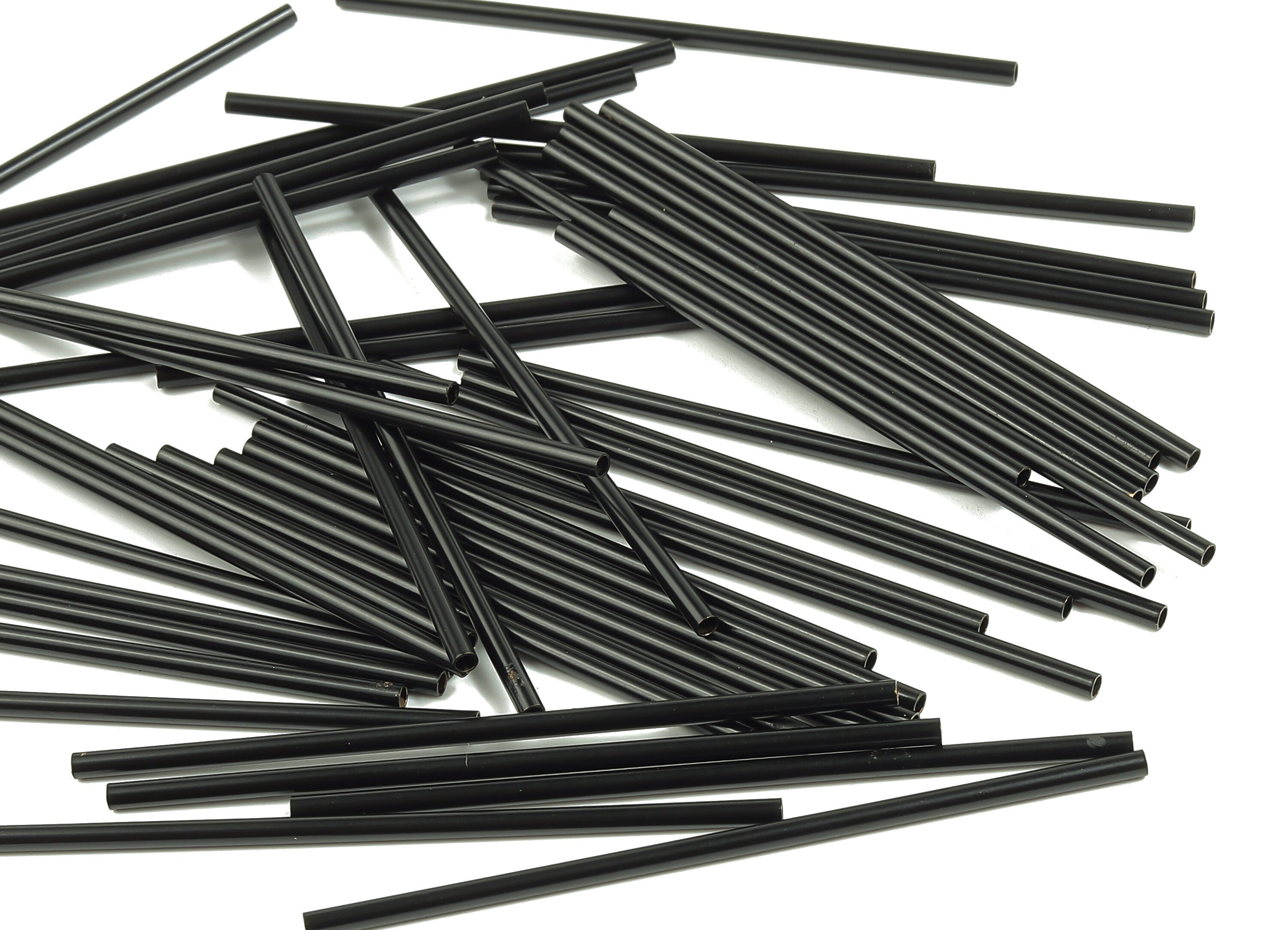 Matte Black Himmeli Tubes - Raw Brass Round  Himmeli DIY Tube Beads - Circle Pipes for Geometric - For Air Plants - 2x0.2x60mm- PP4568B-60 - DOMEDBAZAAR