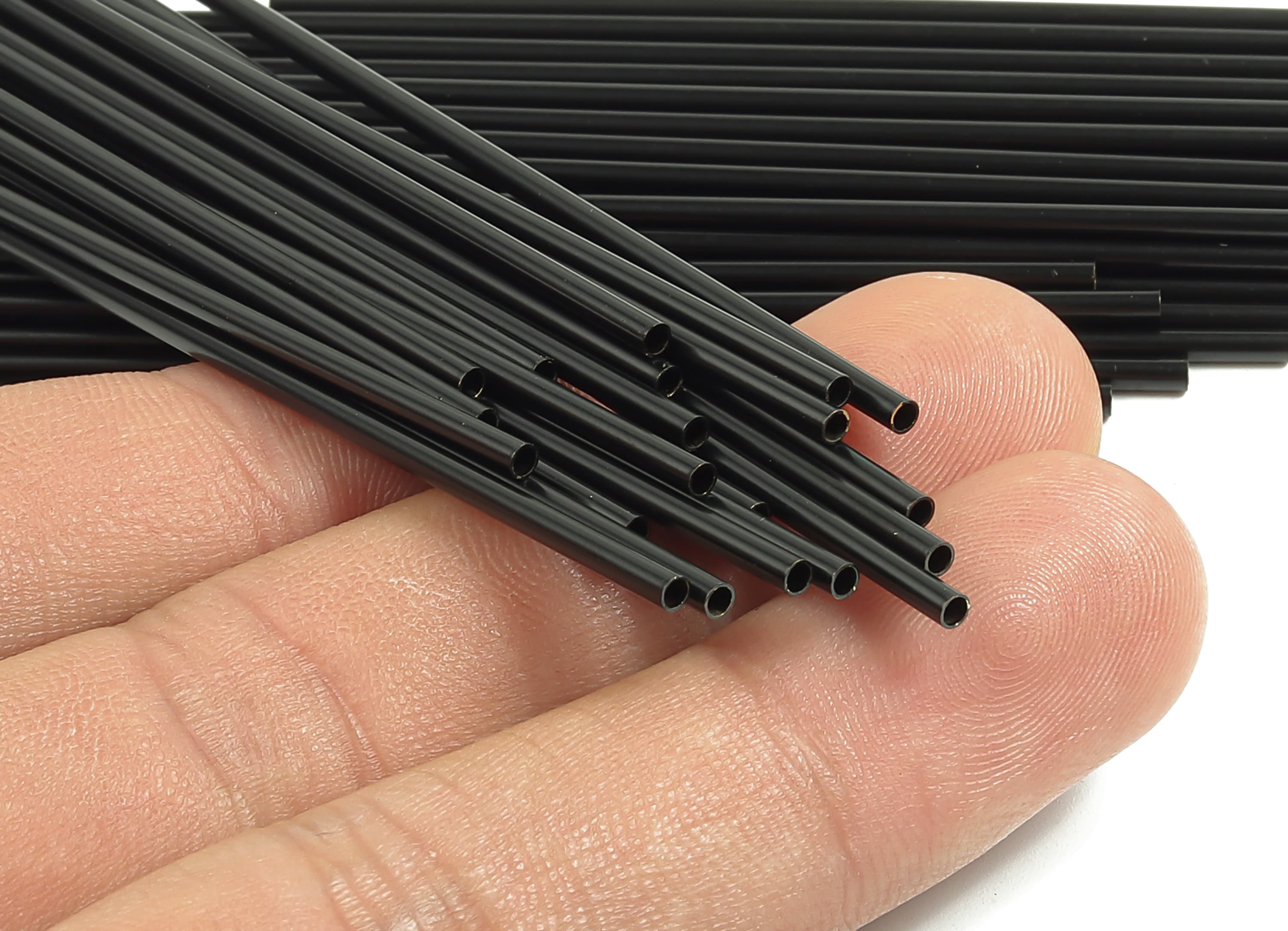 Matte Black Himmeli Tubes - Raw Brass Round  Himmeli DIY Tube Beads - Circle Pipes for Geometric - For Air Plants - 2x0.2x90mm- PP4568B-90 - DOMEDBAZAAR