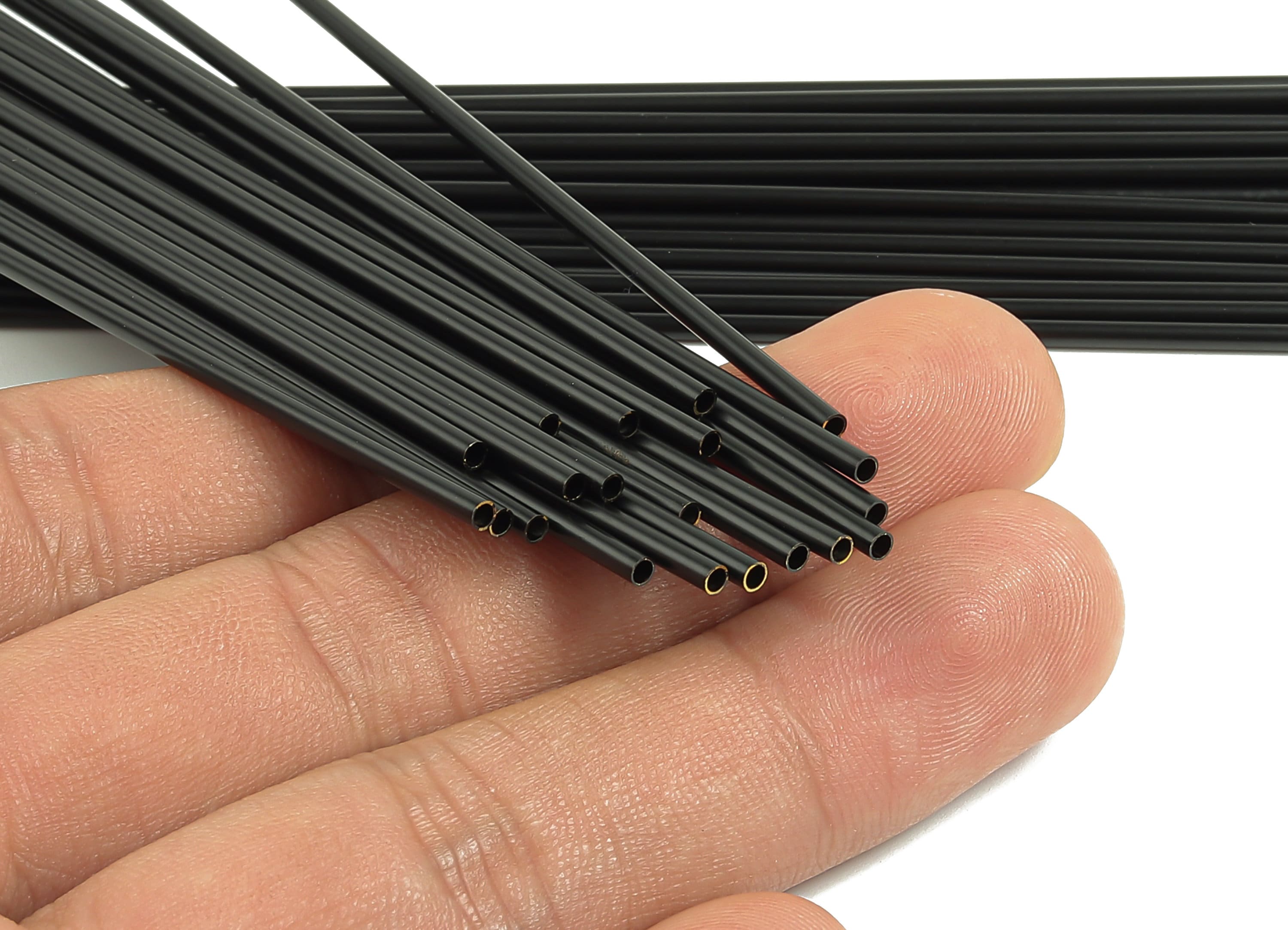 Matte Black Himmeli Tubes - Raw Brass Round  Himmeli DIY Tube Beads - Circle Pipes for Geometric - For Air Plants - 2x0.2x130mm -PP4568B-130 - DOMEDBAZAAR