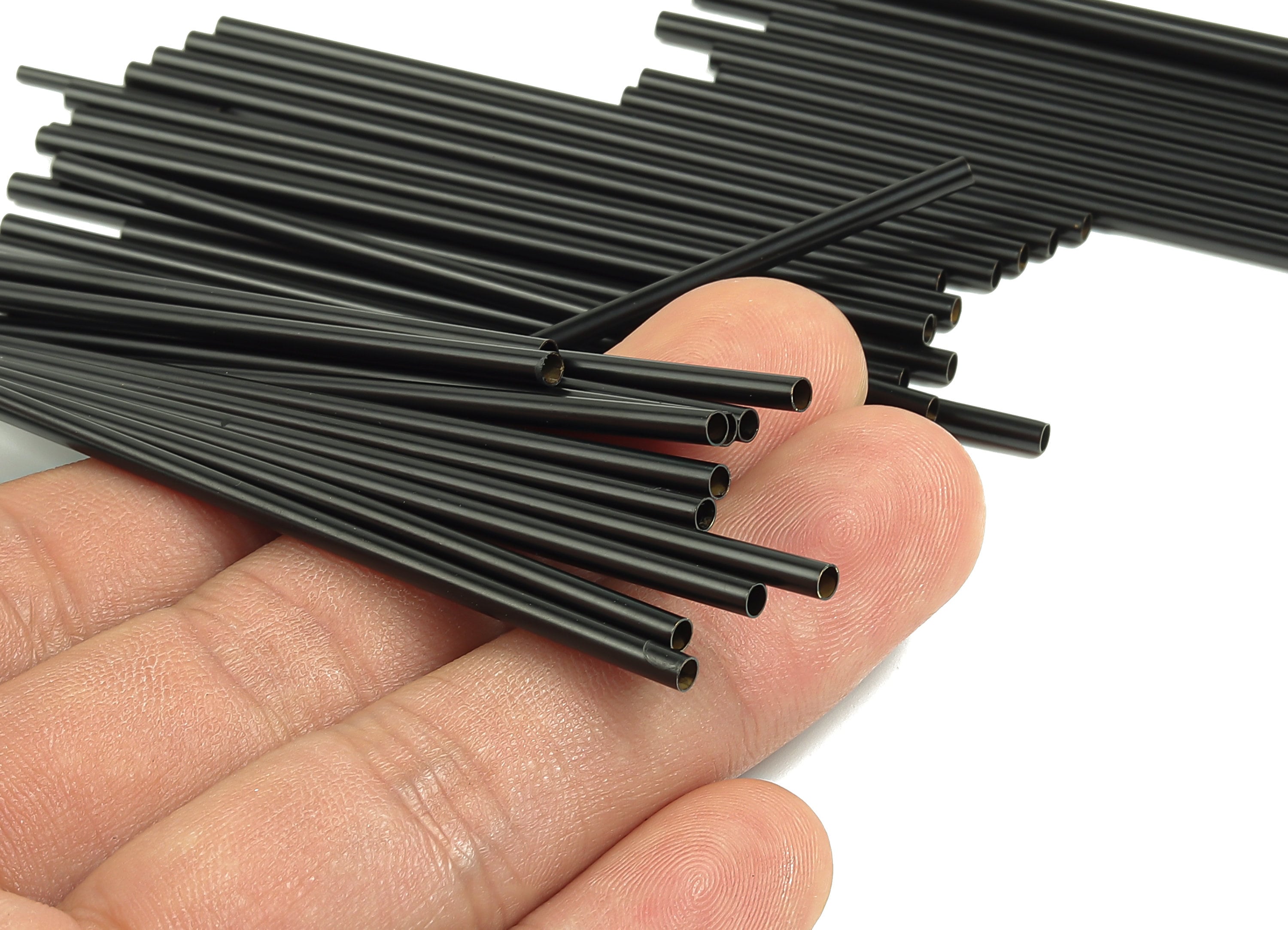 Matte Black Himmeli Tubes - Raw Brass Round Himmeli DIY Tube Beads - Circle Pipes for Geometric - For Air Plants - 2.5x0.2x80mm- PP4569B-80 - DOMEDBAZAAR