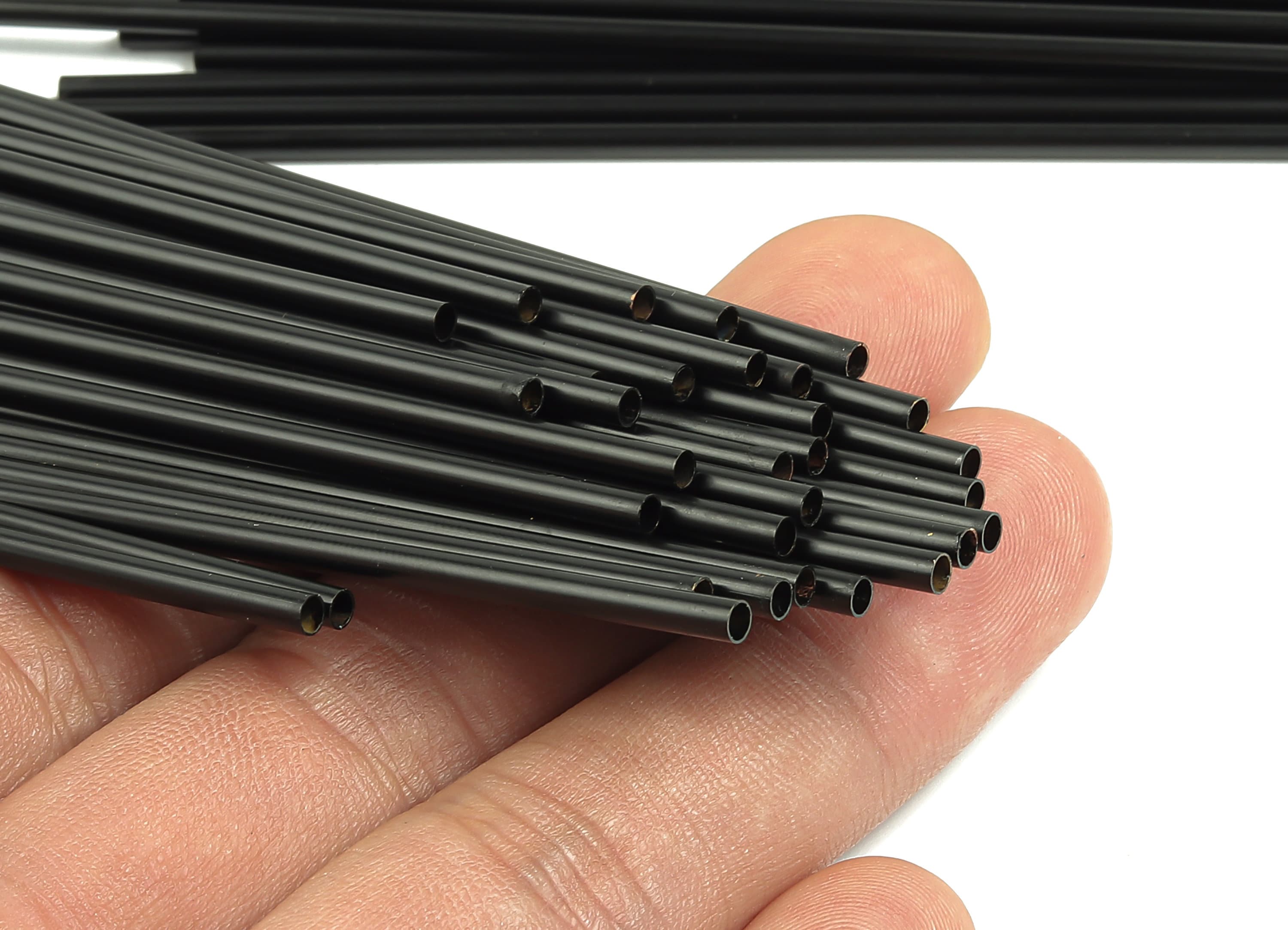 Matte Black Himmeli Tubes - Raw Brass Round Himmeli DIY Tube Beads - Circle Pipes for Geometric - For Air Plants -2.5x0.2x130mm- PP4569B-130 - DOMEDBAZAAR