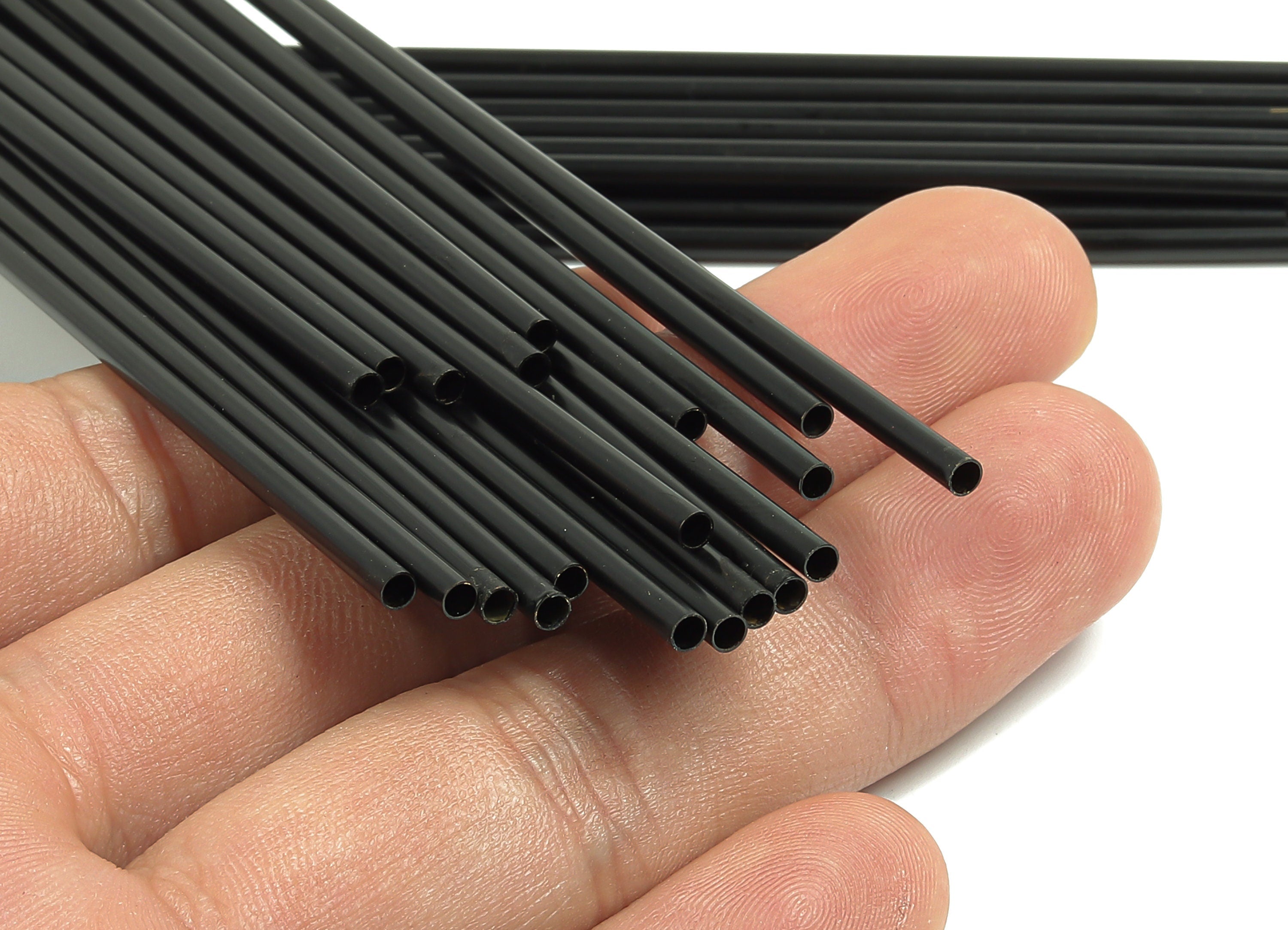 Matte Black Himmeli Tubes - Raw Brass Round Himmeli DIY Tube Beads - Circle Pipes for Geometric - For Air Plants -2.5x0.2x140mm- PP4569B-140 - DOMEDBAZAAR