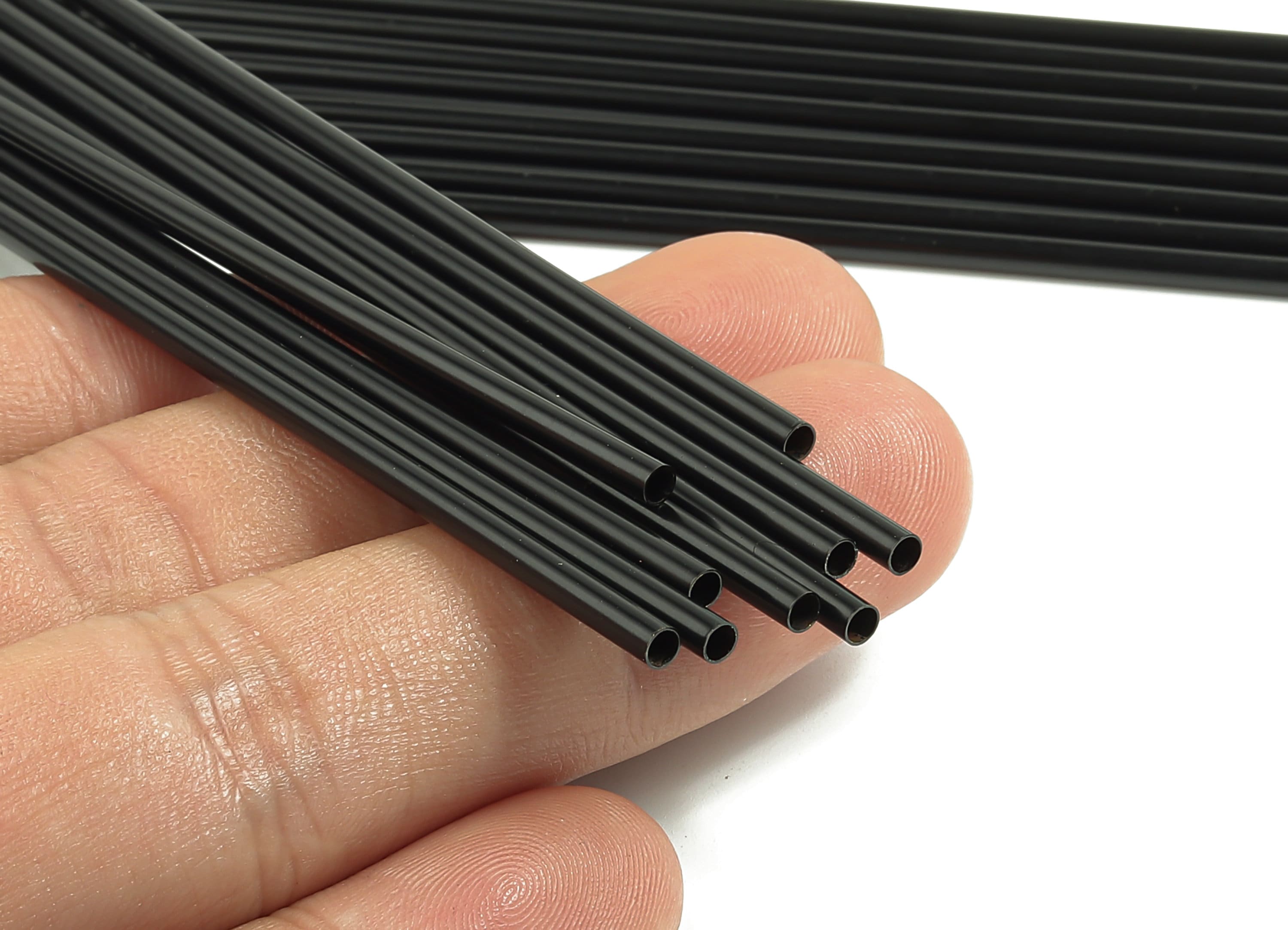 Matte Black Himmeli Tubes - Raw Brass Round Himmeli DIY Tube Beads - Circle Pipes for Geometric - For Air Plants -2.5x0.2x170mm- PP4569B-170 - DOMEDBAZAAR