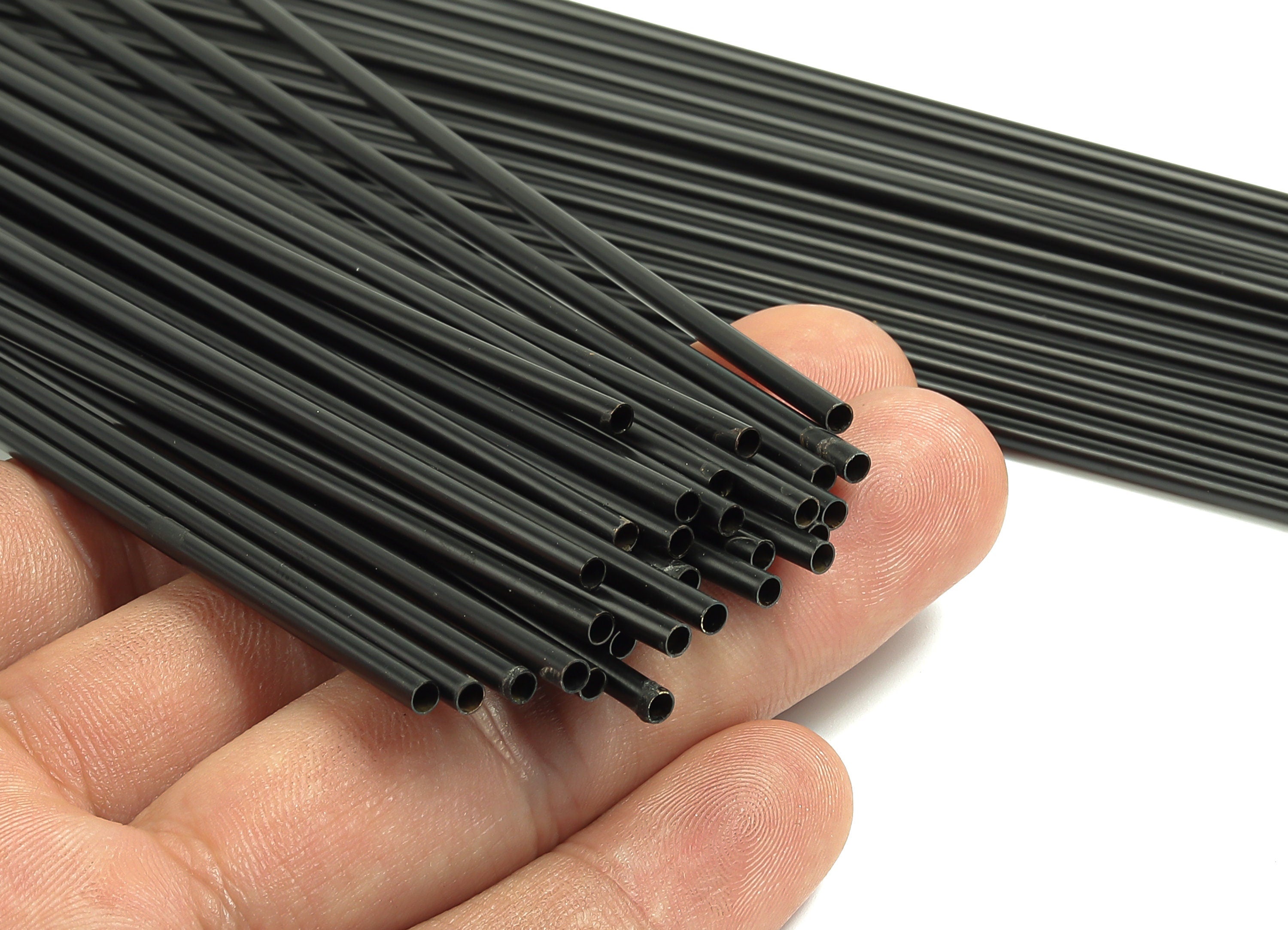 Matte Black Himmeli Tubes - Raw Brass Round Himmeli DIY Tube Beads - Circle Pipes for Geometric - For Air Plants -2.5x0.2x300mm- PP4569B-300 - DOMEDBAZAAR