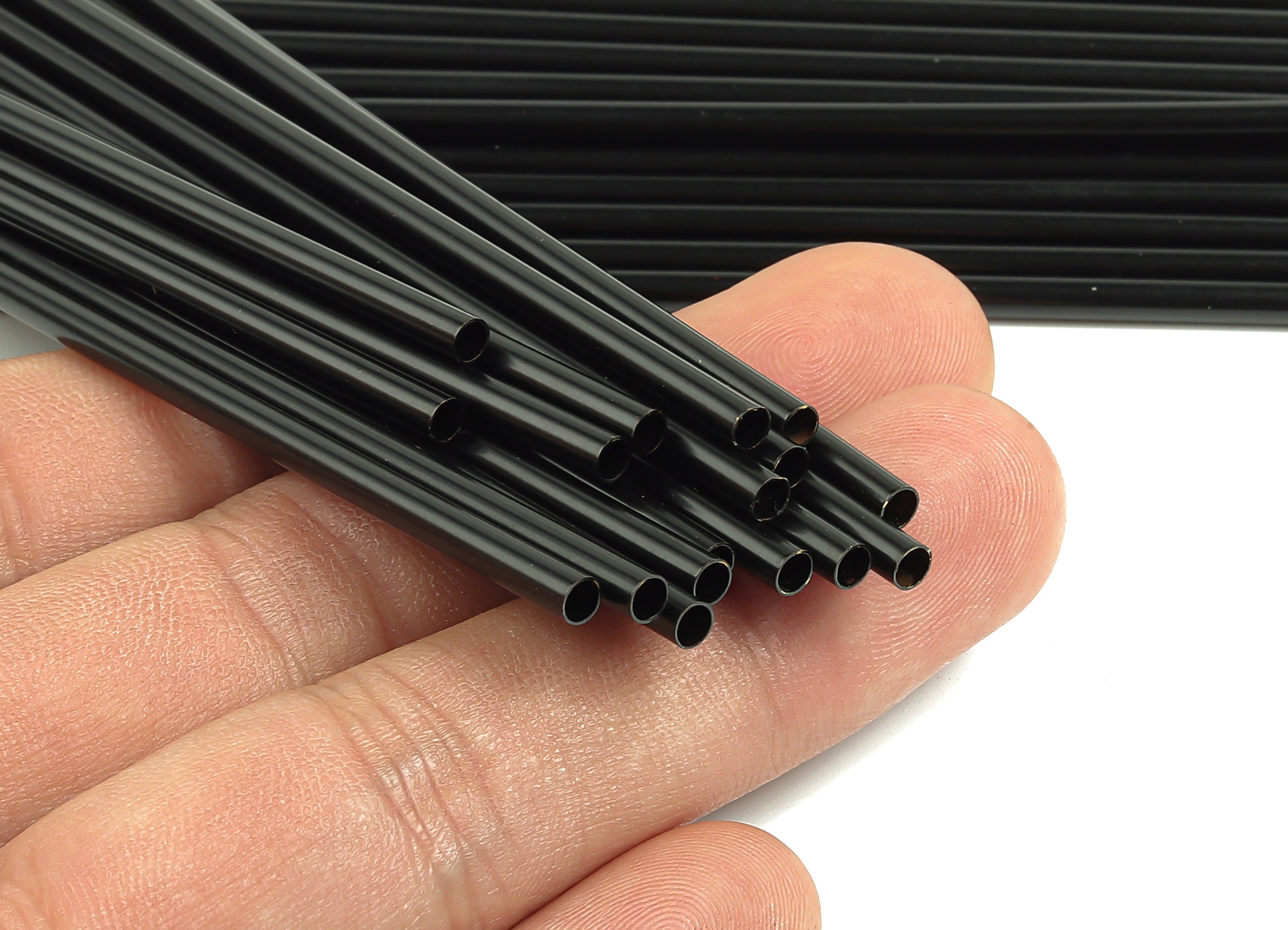 Matte Black Himmeli Tubes - Raw Brass Round Himmeli DIY Tube Beads - Circle Pipes for Geometric - For Air Plants -3x0.2x130mm- PP4570B-130 - DOMEDBAZAAR