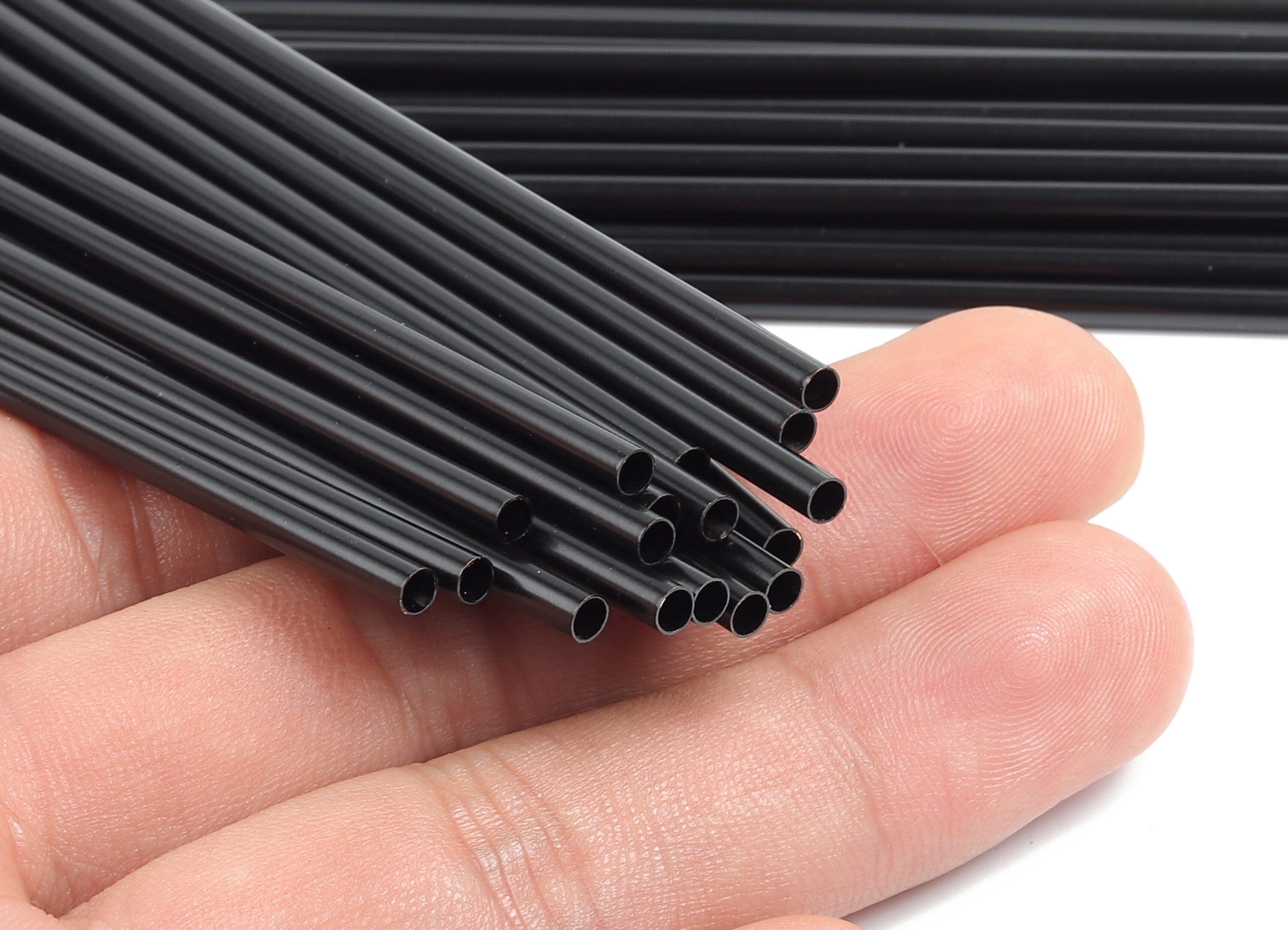 Matte Black Himmeli Tubes - Raw Brass Round Himmeli DIY Tube Beads - Circle Pipes for Geometric - For Air Plants -3x0.2x190mm- PP4570B-190 - DOMEDBAZAAR