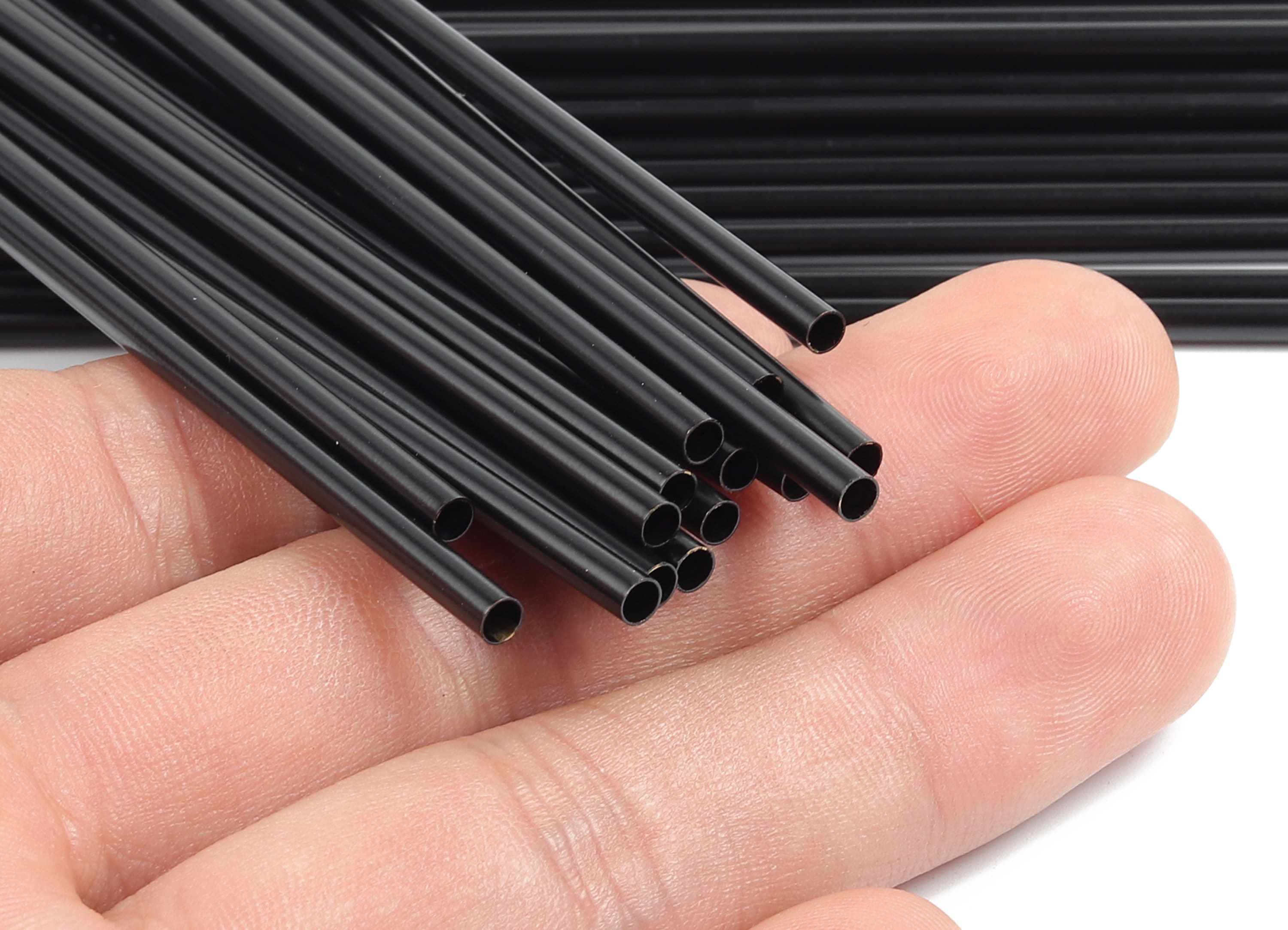 Matte Black Himmeli Tubes - Raw Brass Round Himmeli DIY Tube Beads - Circle Pipes for Geometric - For Air Plants -3x0.2x325mm- PP4570B-325 - DOMEDBAZAAR
