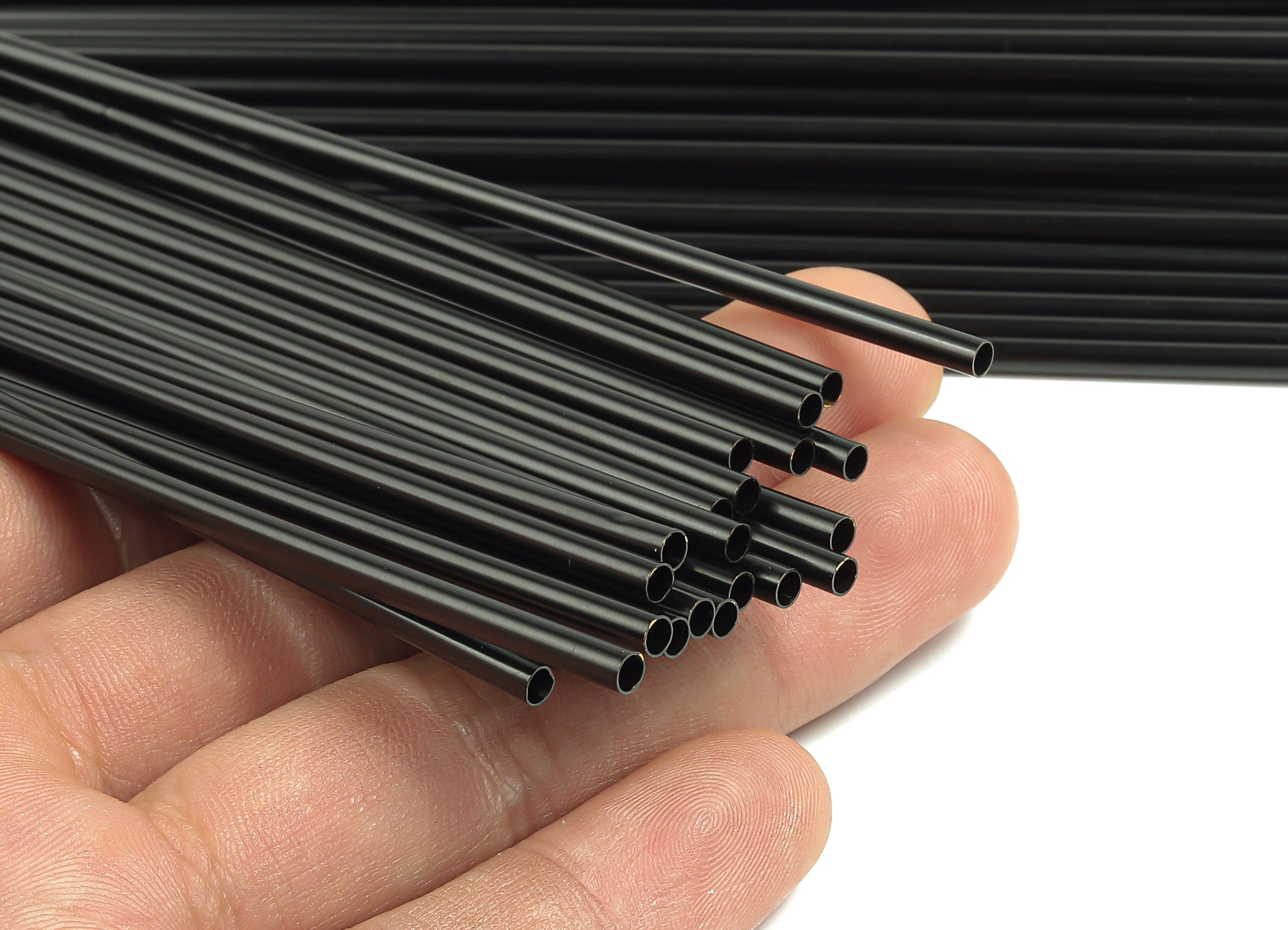 Matte Black Himmeli Tubes - Raw Brass Round Himmeli DIY Tube Beads - Circle Pipes for Geometric - For Air Plants -3x0.2x350mm- PP4570B-350 - DOMEDBAZAAR