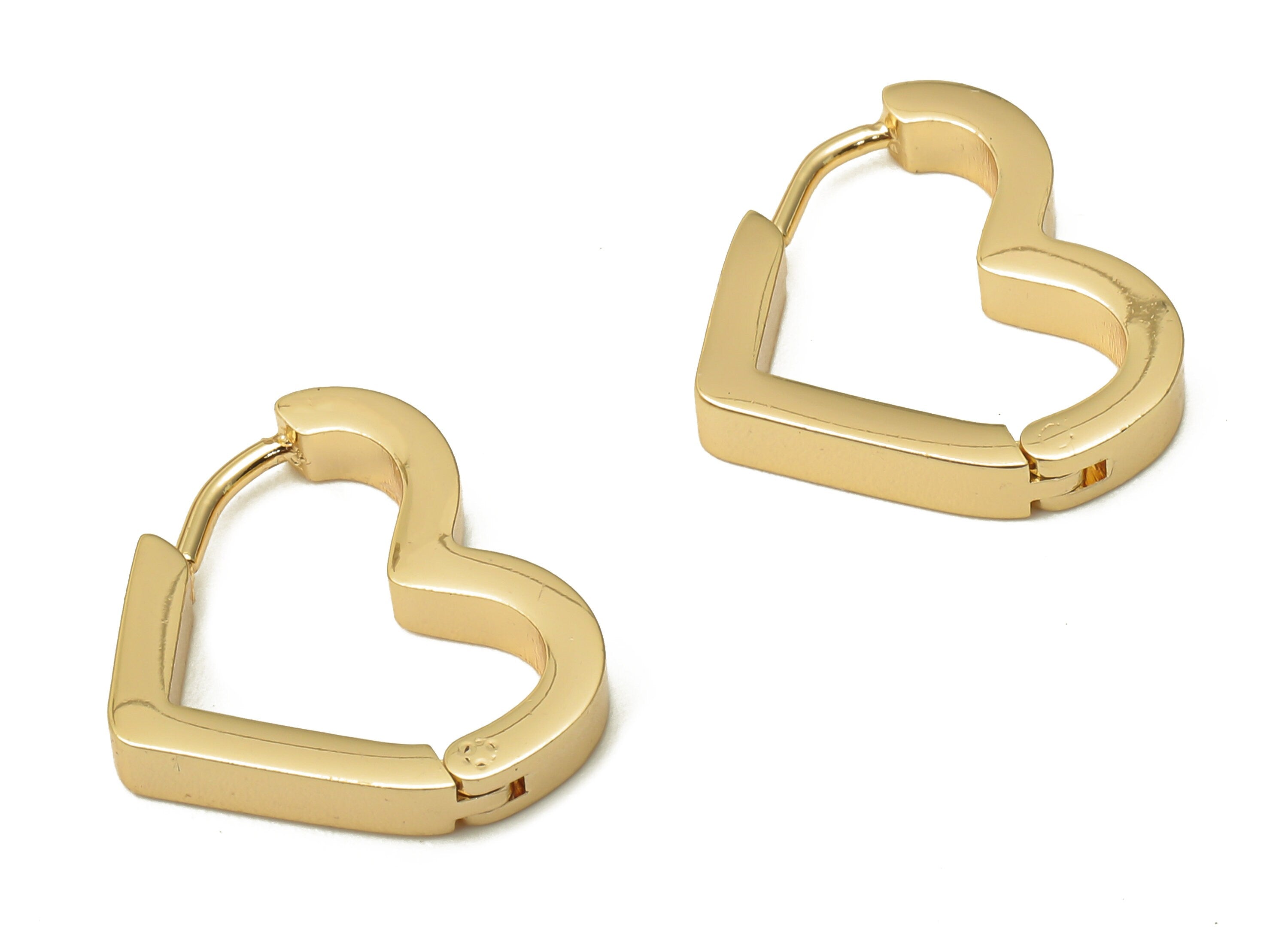 Brass Heart Earring Clasps - Brass Heart Earring Hoop - 18K Real Gold Plated Brass - Brass Earrings Clasps - 17.45x15.54x2.88mm - RGP5051 - DOMEDBAZAAR