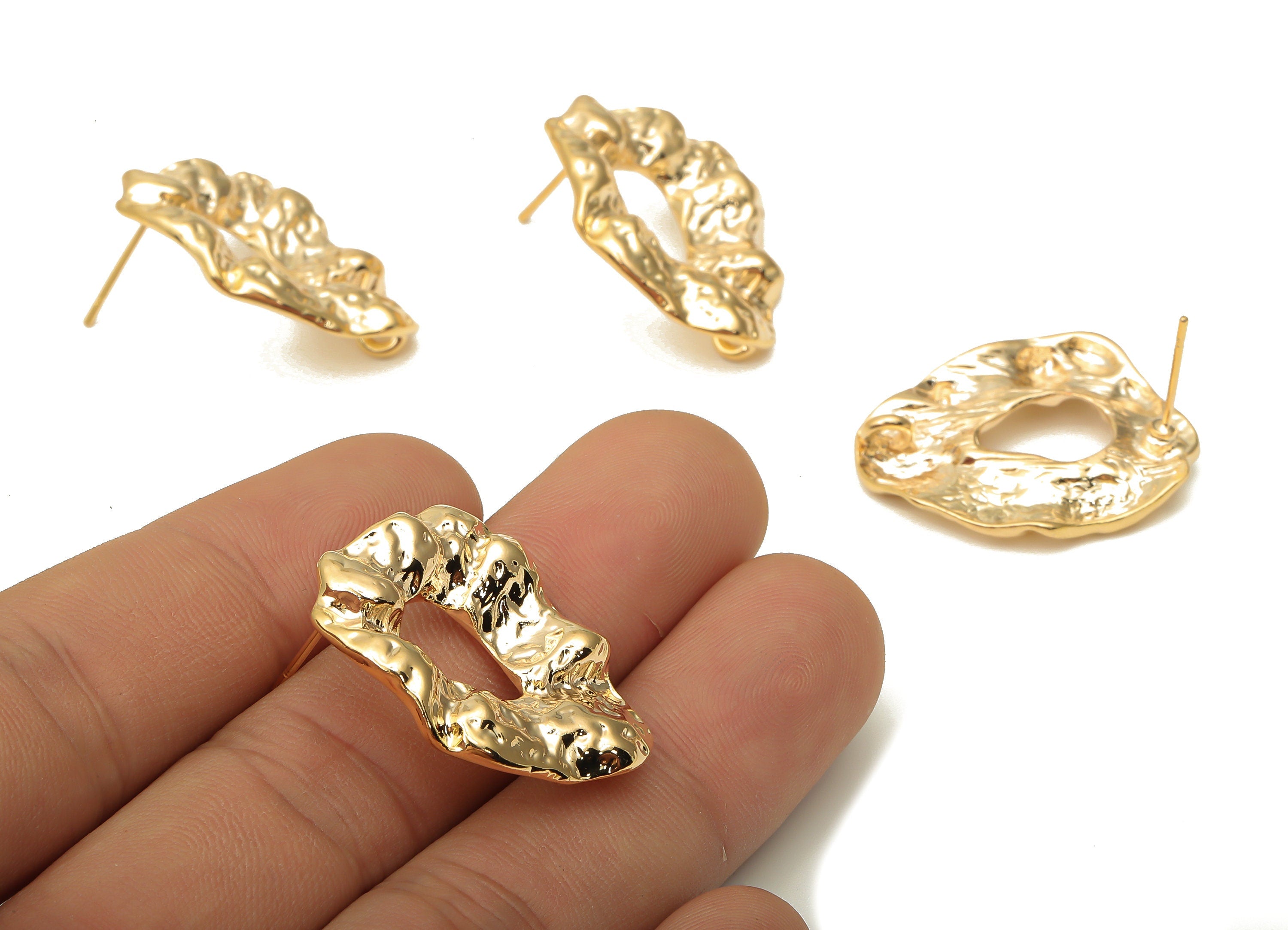 Brass Dainty Earring Posts - Brass Stainless Steel Stud - 18K Real Gold Plated Brass - Stainless Steel Stud - 29.44x24.23x2.04mm - RGP5057 - DOMEDBAZAAR