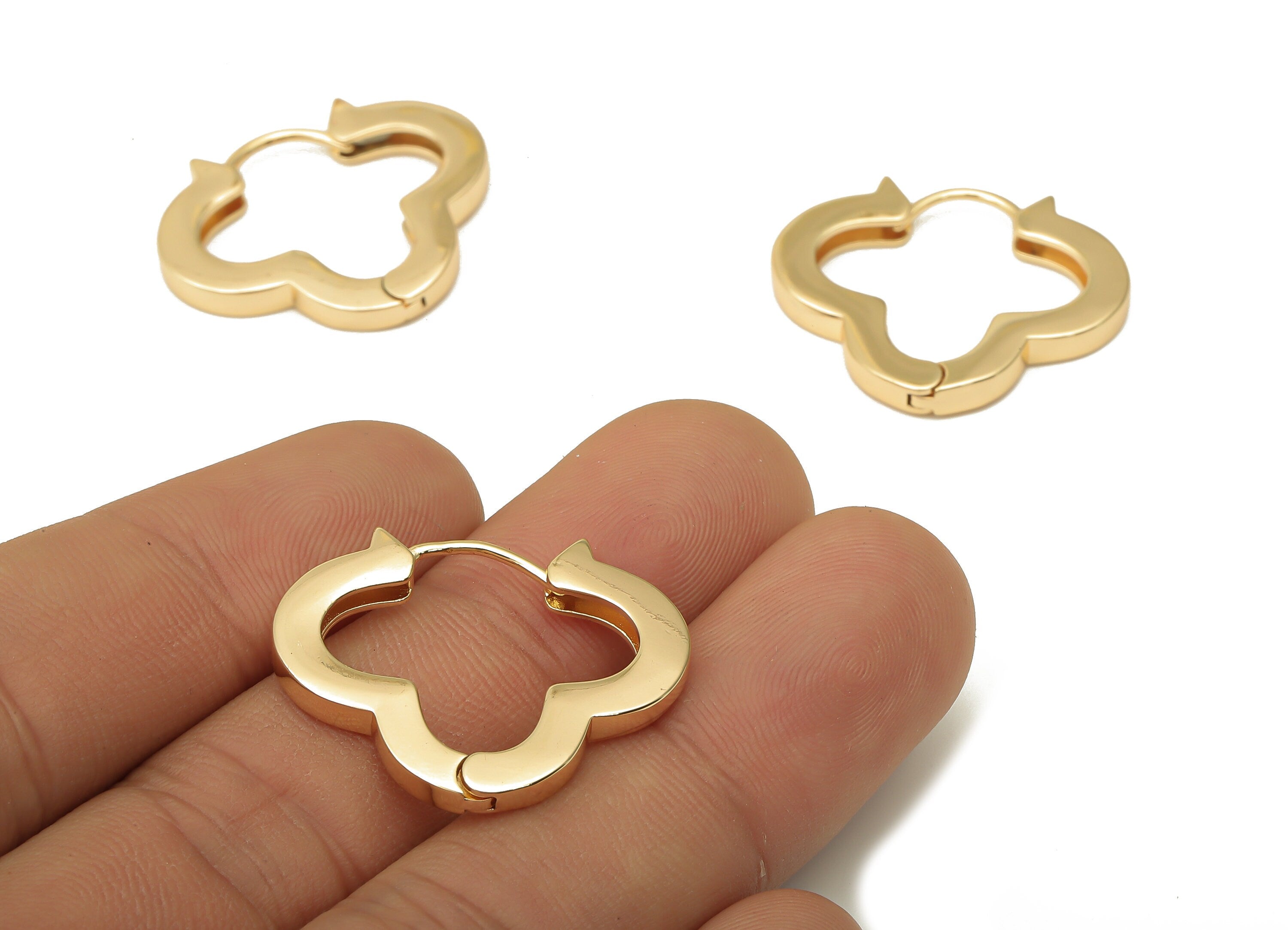 Brass Flower Earrings Clasps - Brass Earrings Clasp - Gold Flower Earring Hoop - 18K Real Gold Plated Brass - 26.83x23.03x3.17mm - RGP5060 - DOMEDBAZAAR