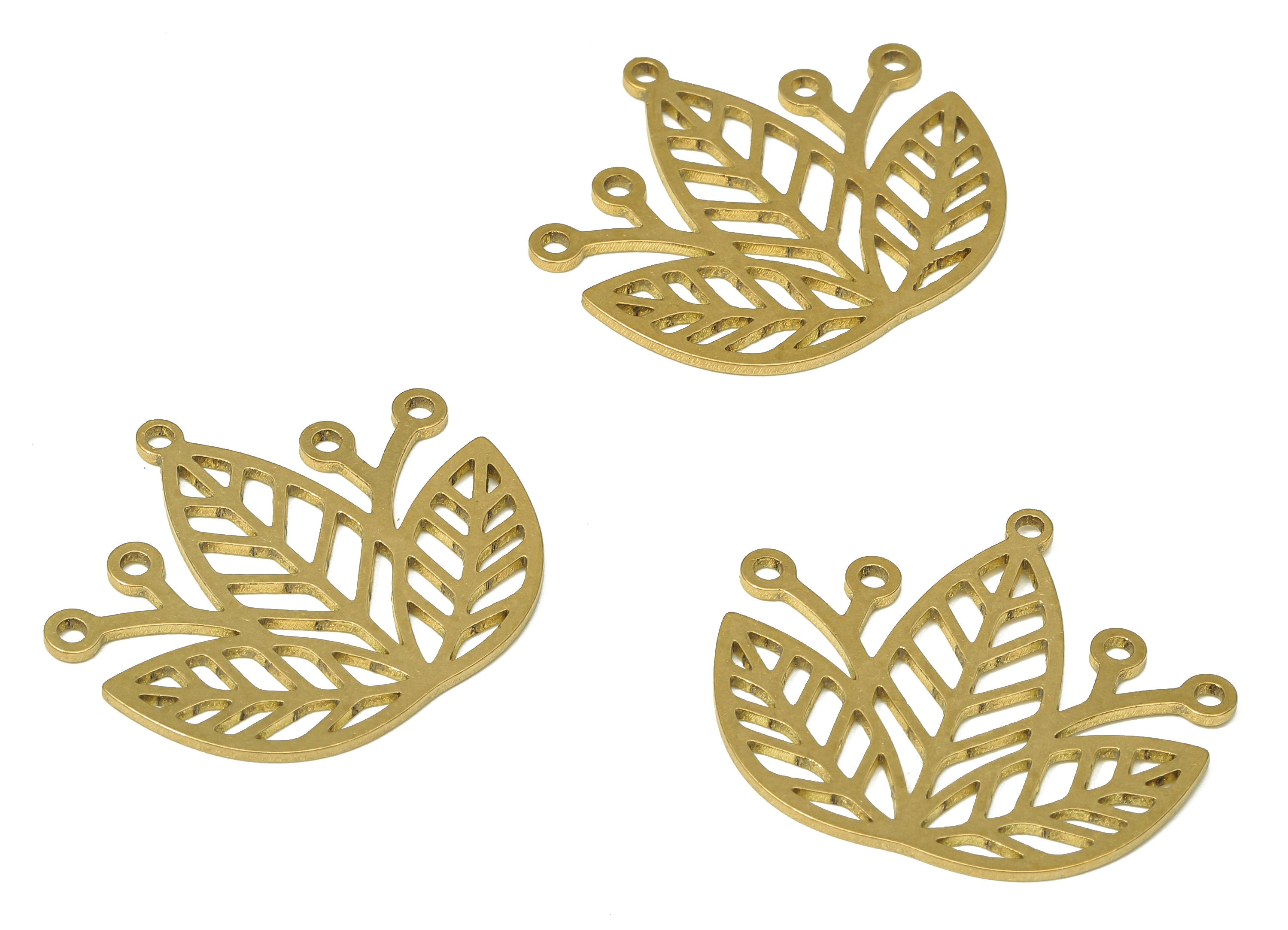 Brass Leaves Earring Charms - Raw Brass Leaf Pendant With Loop - For Necklace - Waterlily Earring - 30x26.54x0.86mm - PPA4922 - DOMEDBAZAAR