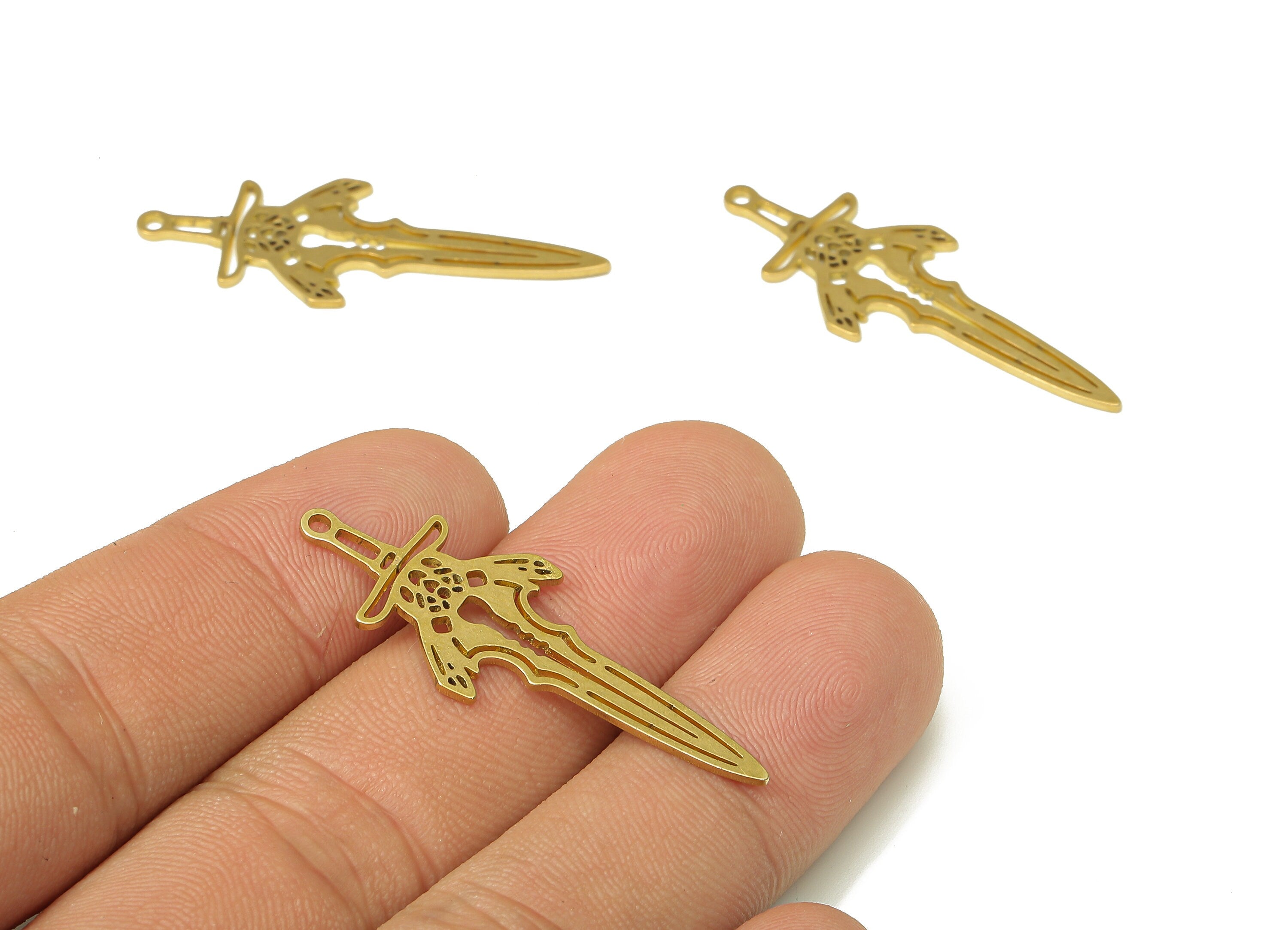 Brass Sword Earring Charm - Raw Brass Sword Cutout Pendant With Loop - Cutout Charm - Sword Charm - 39.63x14.56x0.88mm - PPA4919 - DOMEDBAZAAR
