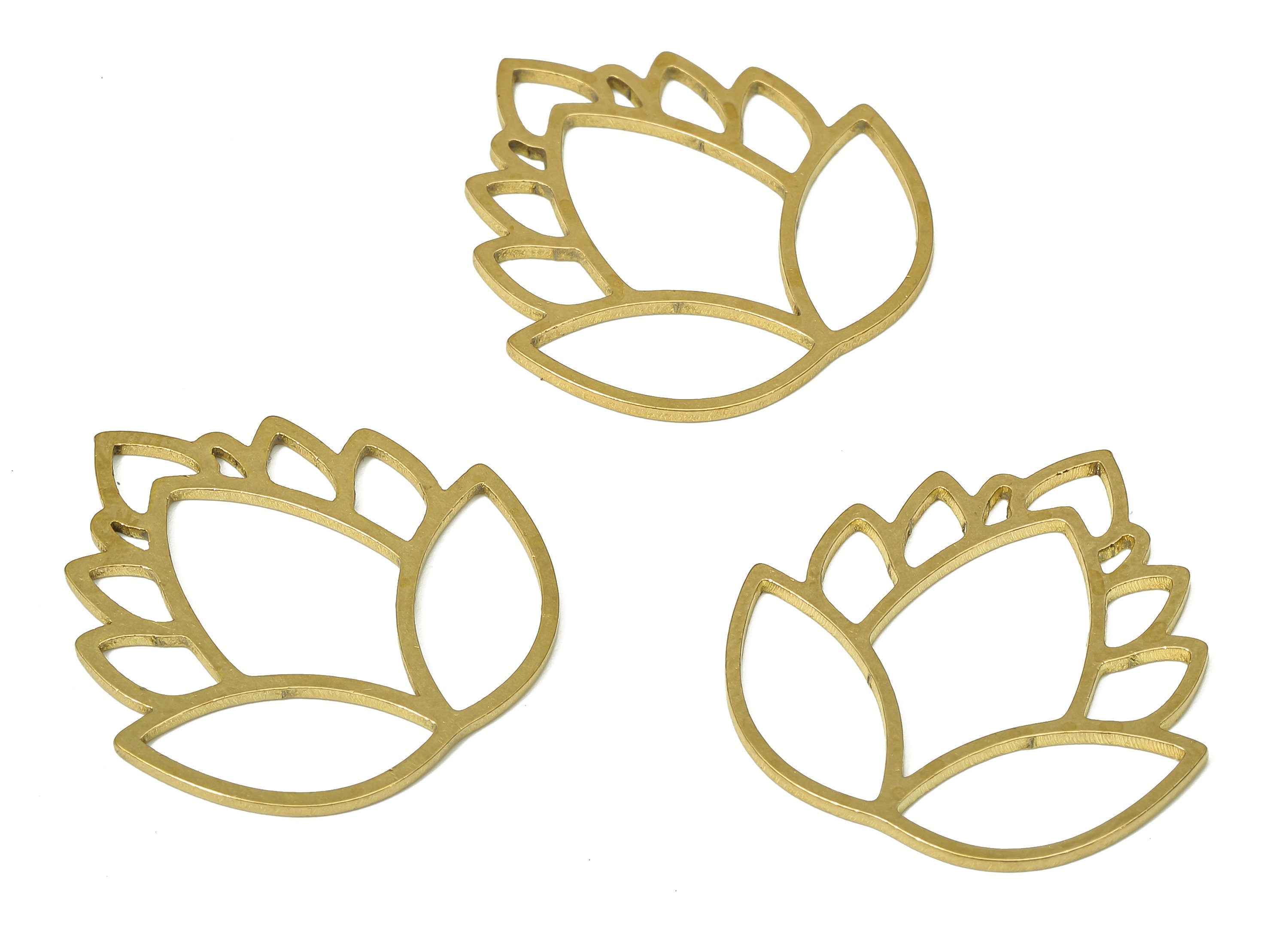 Brass Flower Earring Charms - Raw Brass Lotus Cutout Pendant With Loop - For Necklace - Waterlily Earring - 24.98x23.48x0.82mm - PPA4916 - DOMEDBAZAAR