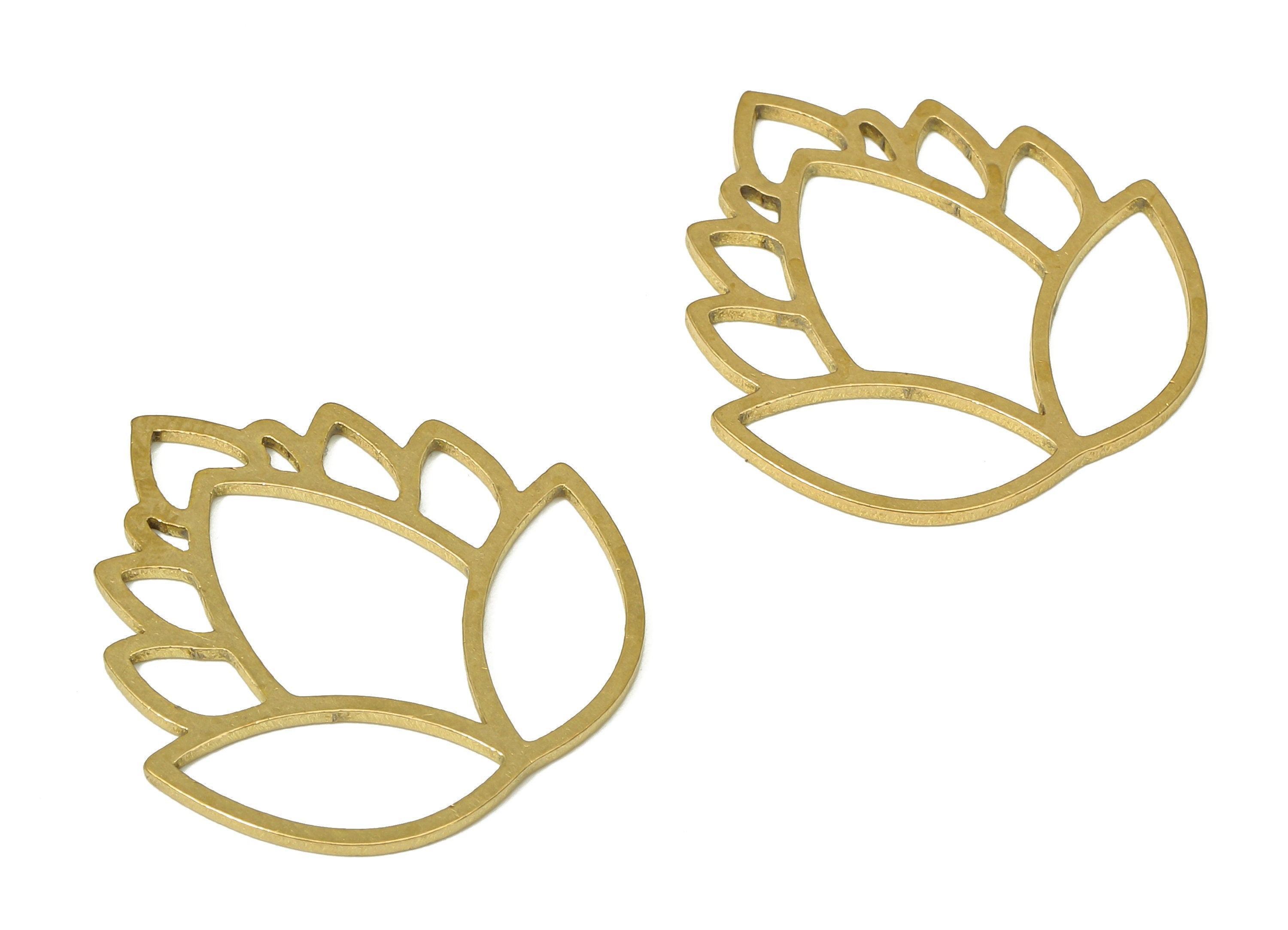 Brass Flower Earring Charms - Raw Brass Lotus Cutout Pendant With Loop - For Necklace - Waterlily Earring - 24.98x23.48x0.82mm - PPA4916 - DOMEDBAZAAR