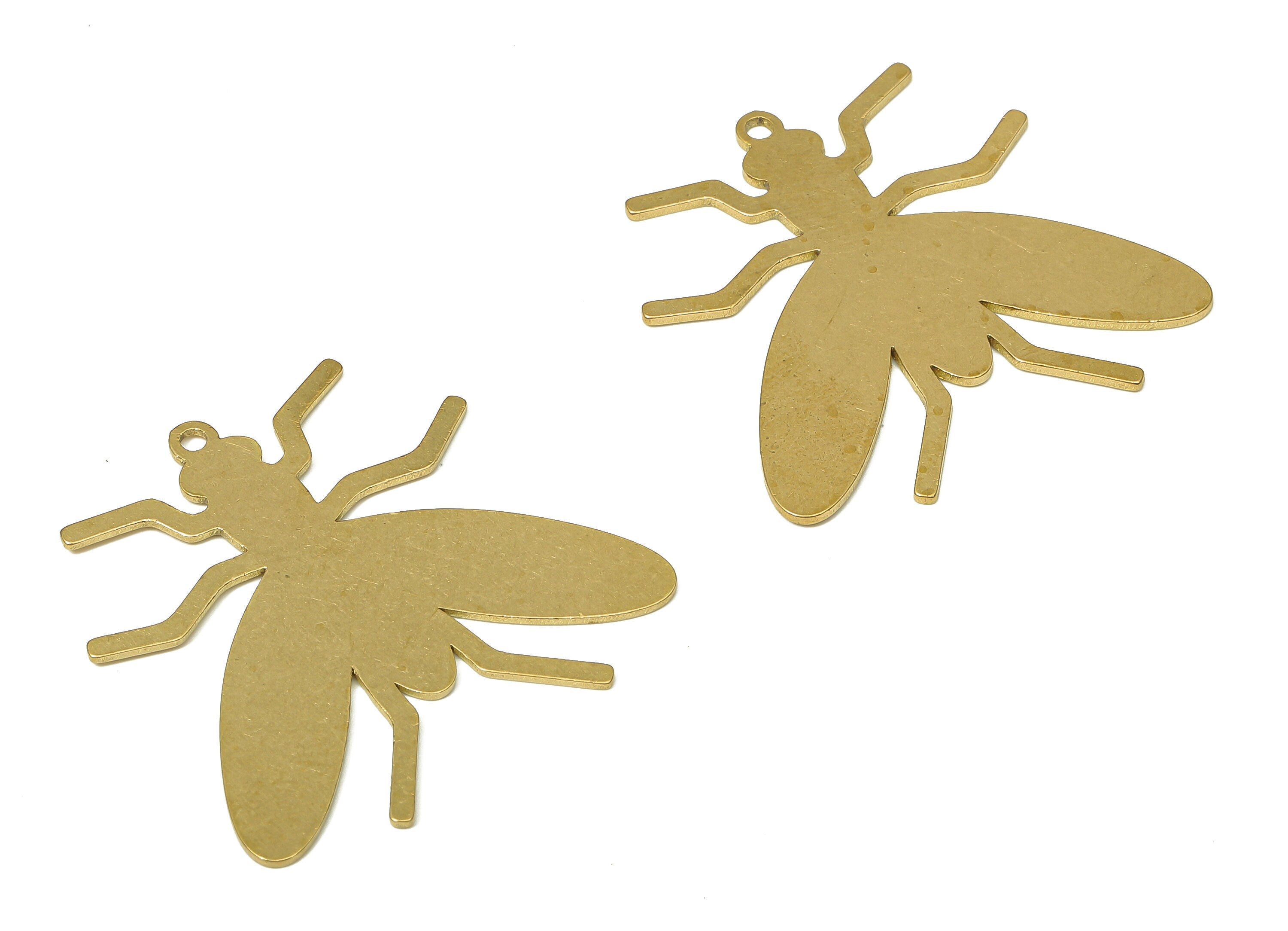 Brass Fly Insect Earring Charms - Raw Brass Insect Pendant With Loop - For Necklace - Earring Findings - 29.87x29.83x0.67mm - PPA4998 - DOMEDBAZAAR