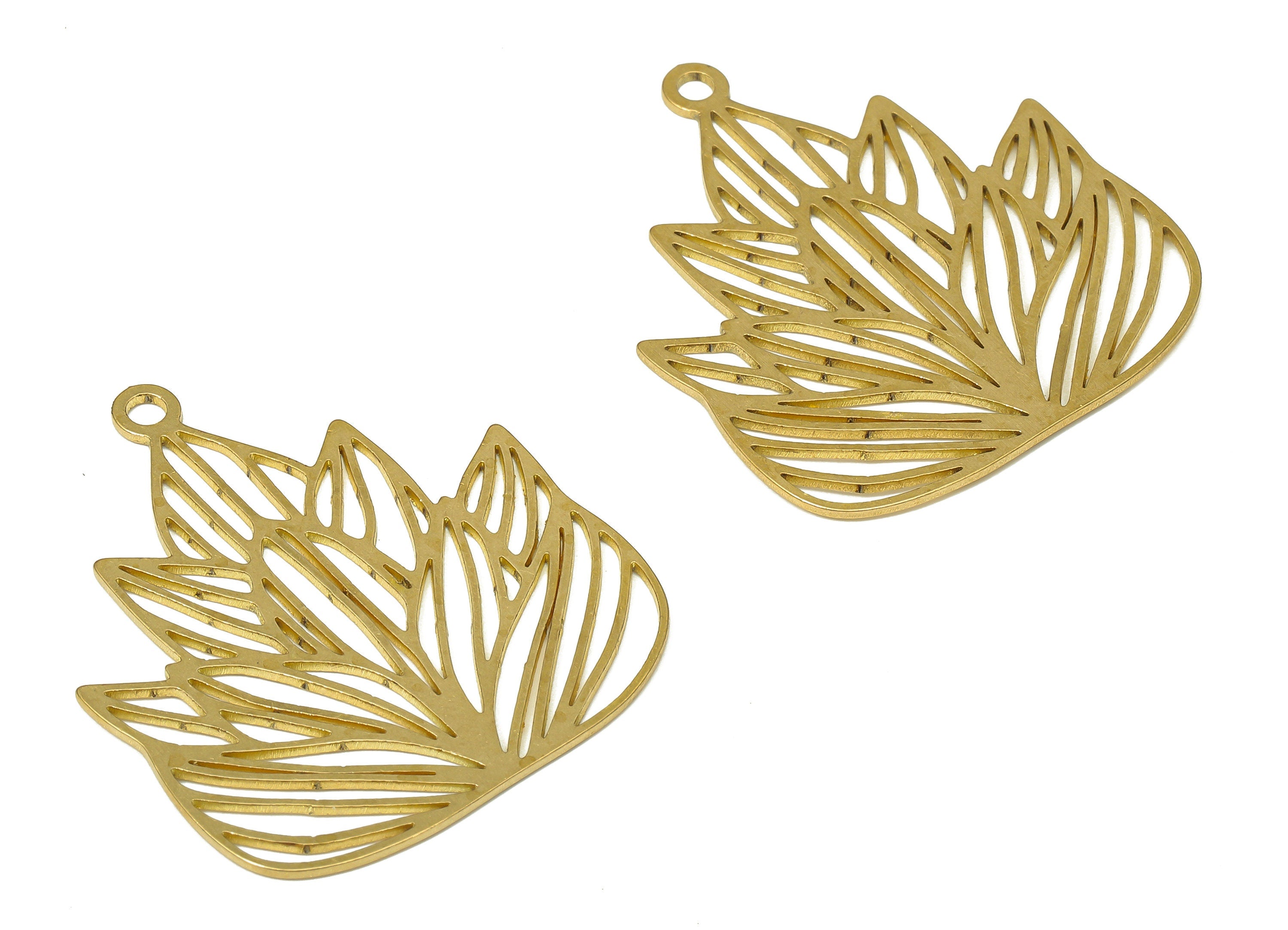 Brass Leaves Earring Charms - Raw Brass Leaf Pendant With Loop - For Necklace - Waterlily Earring - 34.8x30.16x0.78mm - PPA4923 - DOMEDBAZAAR