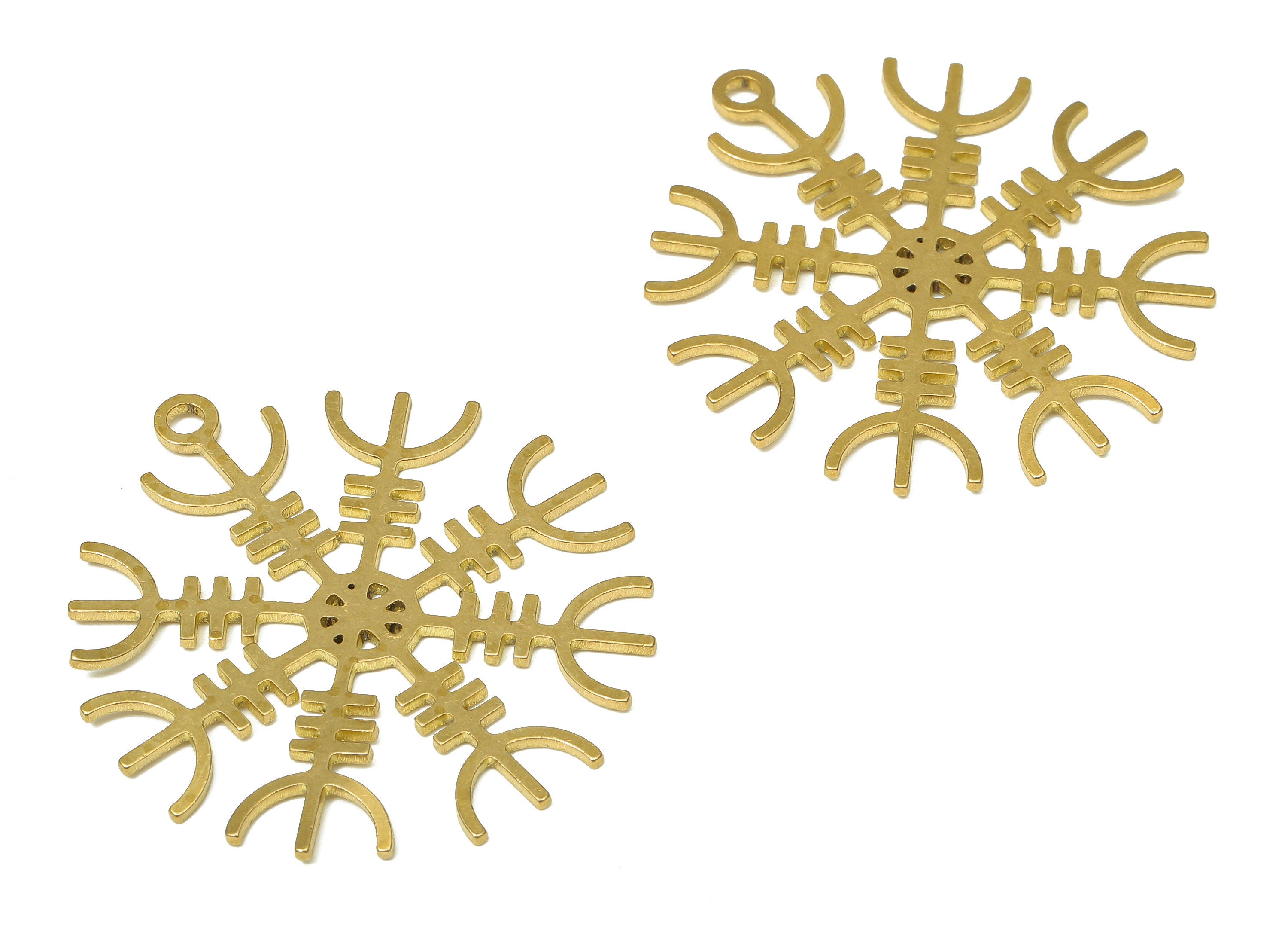 Brass Round Earring Charm - Raw Brass Circle Snowflake Cutout Pendant With Loop - Jewelry Making Supplies - 37.73x34.4x0.86mm - PPA4948 - DOMEDBAZAAR