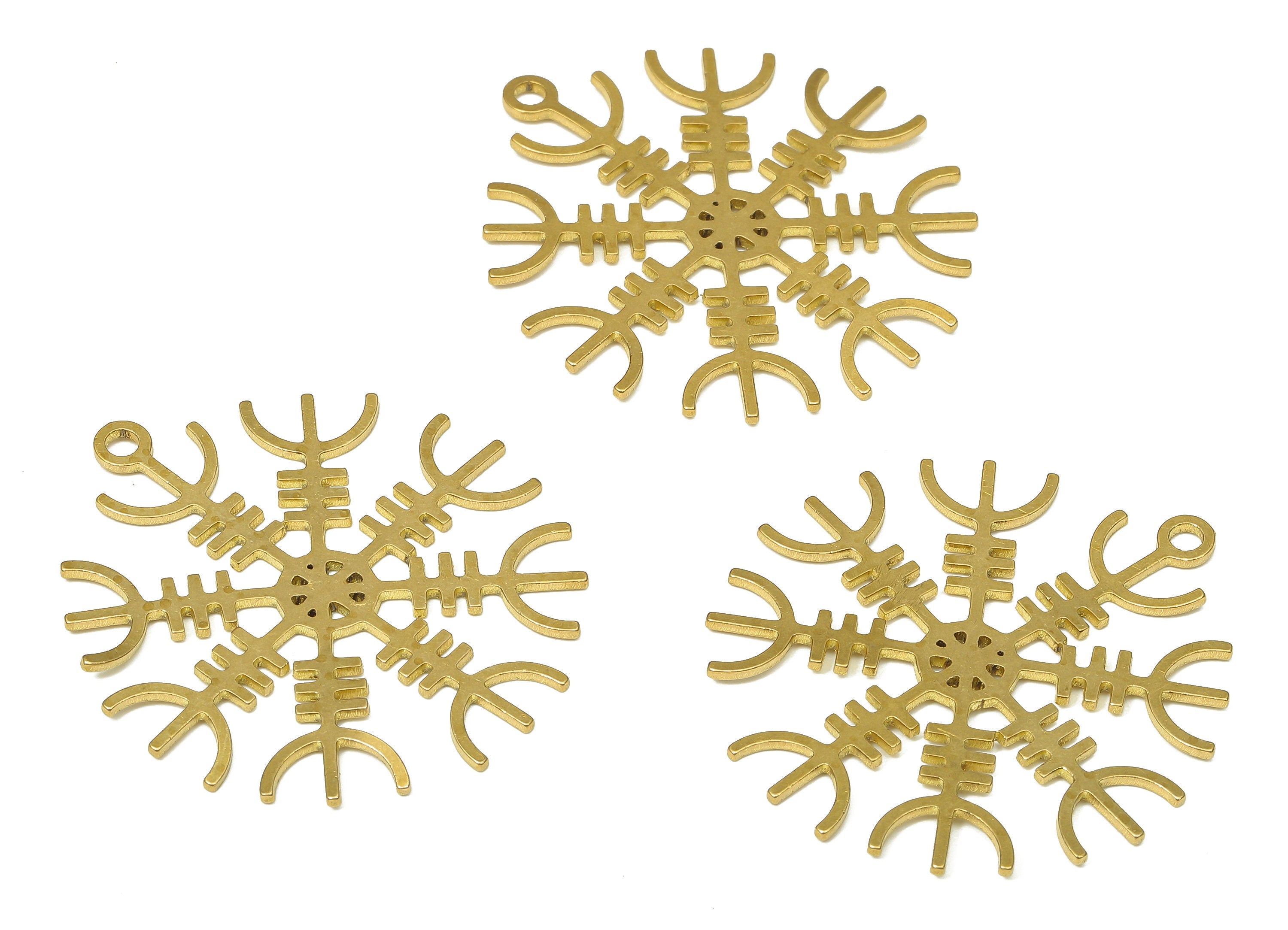 Brass Round Earring Charm - Raw Brass Circle Snowflake Cutout Pendant With Loop - Jewelry Making Supplies - 37.73x34.4x0.86mm - PPA4948 - DOMEDBAZAAR