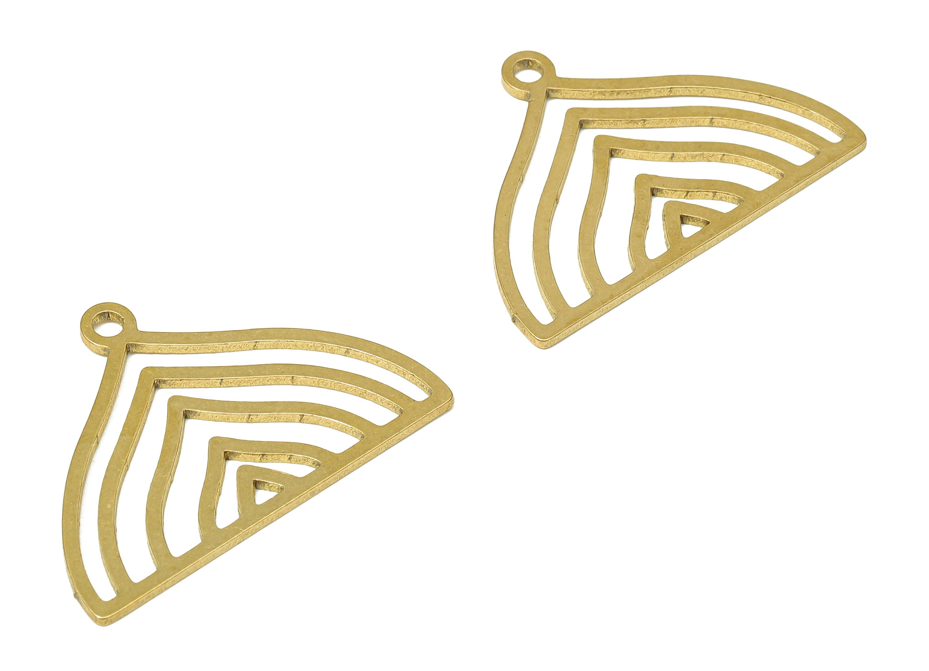 Brass Domed Earring Charms - Raw Brass Fishtail Cutout Pendant With Loop - For Necklace - Domed Earring Charm - 29.84x21.44x0.87mm - PPA4957 - DOMEDBAZAAR