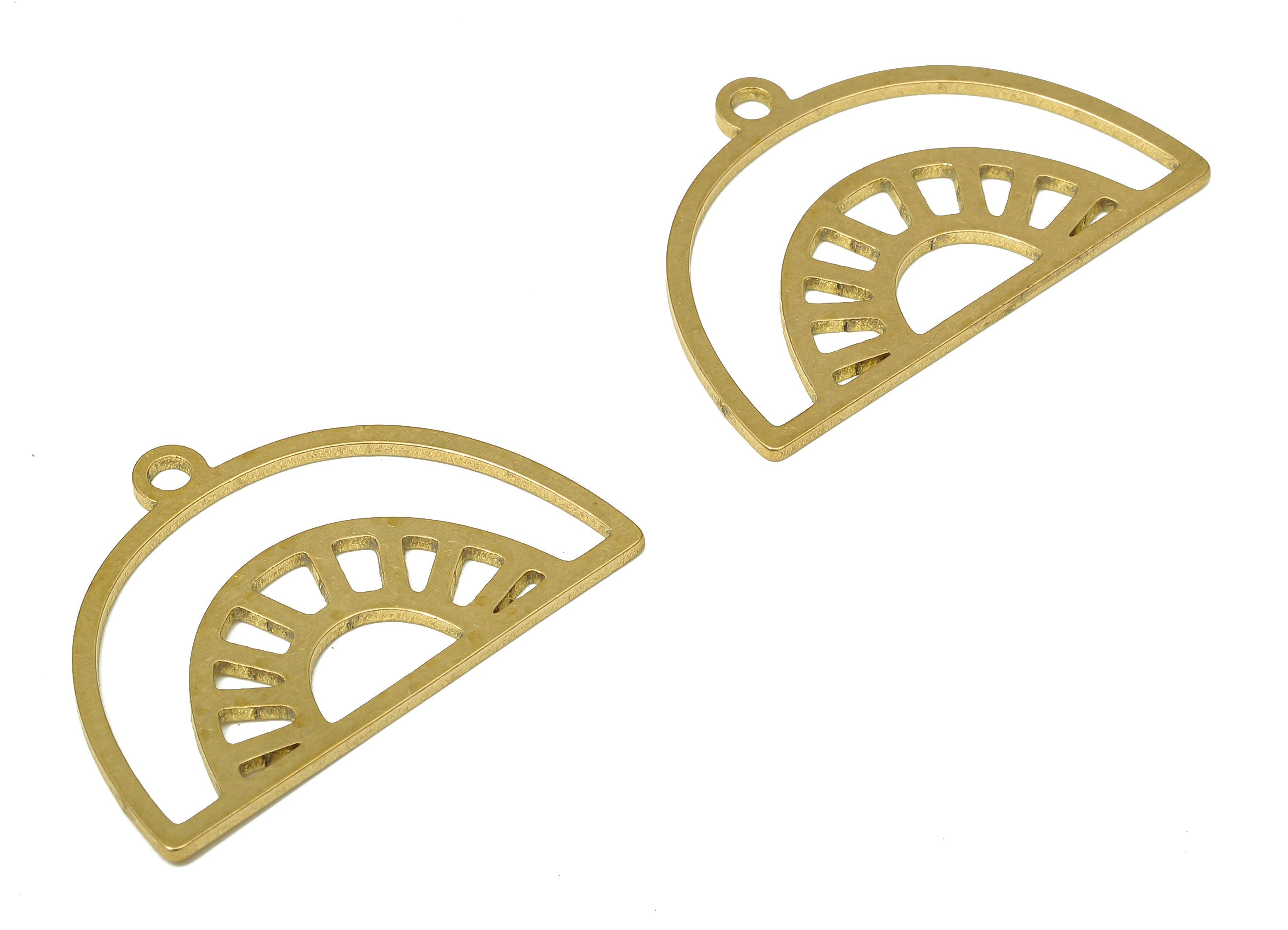 Brass Semicircle Earring Charms - Raw Brass Rainbow Pendant With Loop - For Necklace - Dome Earring Charm - 28.85x19.82x0.87mm - PPA4959 - DOMEDBAZAAR