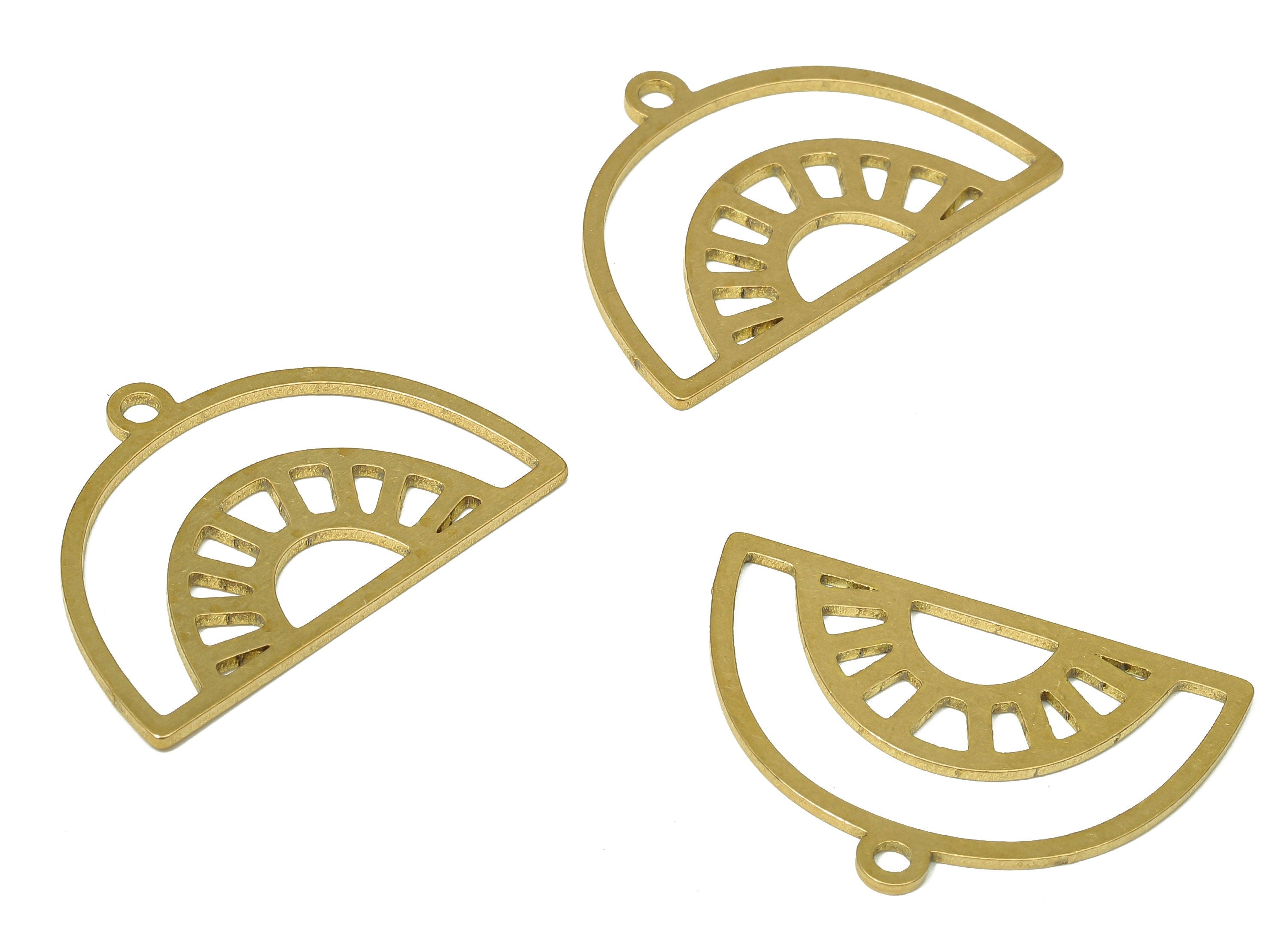 Brass Semicircle Earring Charms - Raw Brass Rainbow Pendant With Loop - For Necklace - Dome Earring Charm - 28.85x19.82x0.87mm - PPA4959 - DOMEDBAZAAR