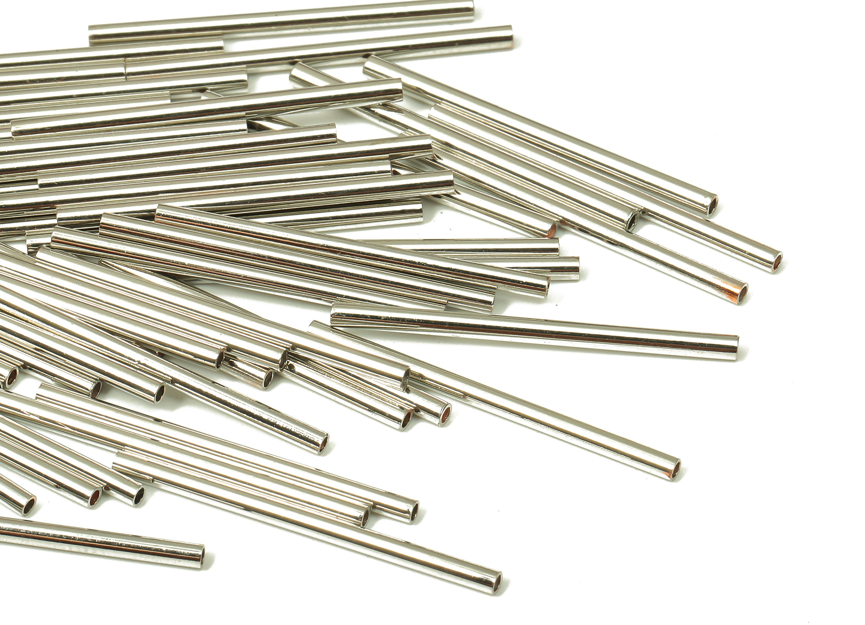 Silver Tone Himmeli Tubes - Brass Round Himmeli DIY Tube Beads - Circle Pipes for Geometric - For Air Plants - 1.5x0.2x25mm - PP4567S-25 - DOMEDBAZAAR