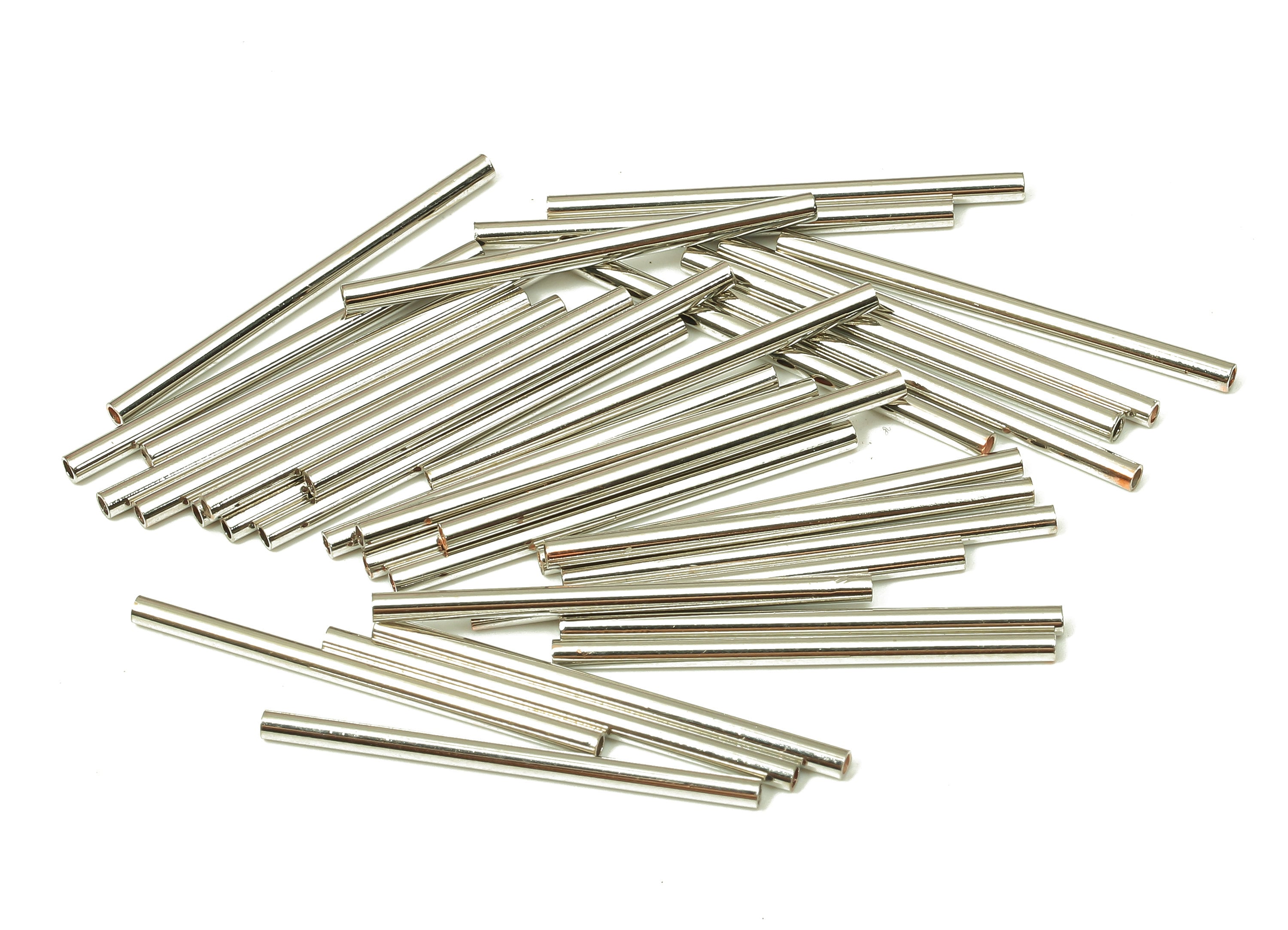 Silver Tone Himmeli Tubes - Brass Round Himmeli DIY Tube Beads - Circle Pipes for Geometric - For Air Plants - 1.5x0.2x25mm - PP4567S-25 - DOMEDBAZAAR