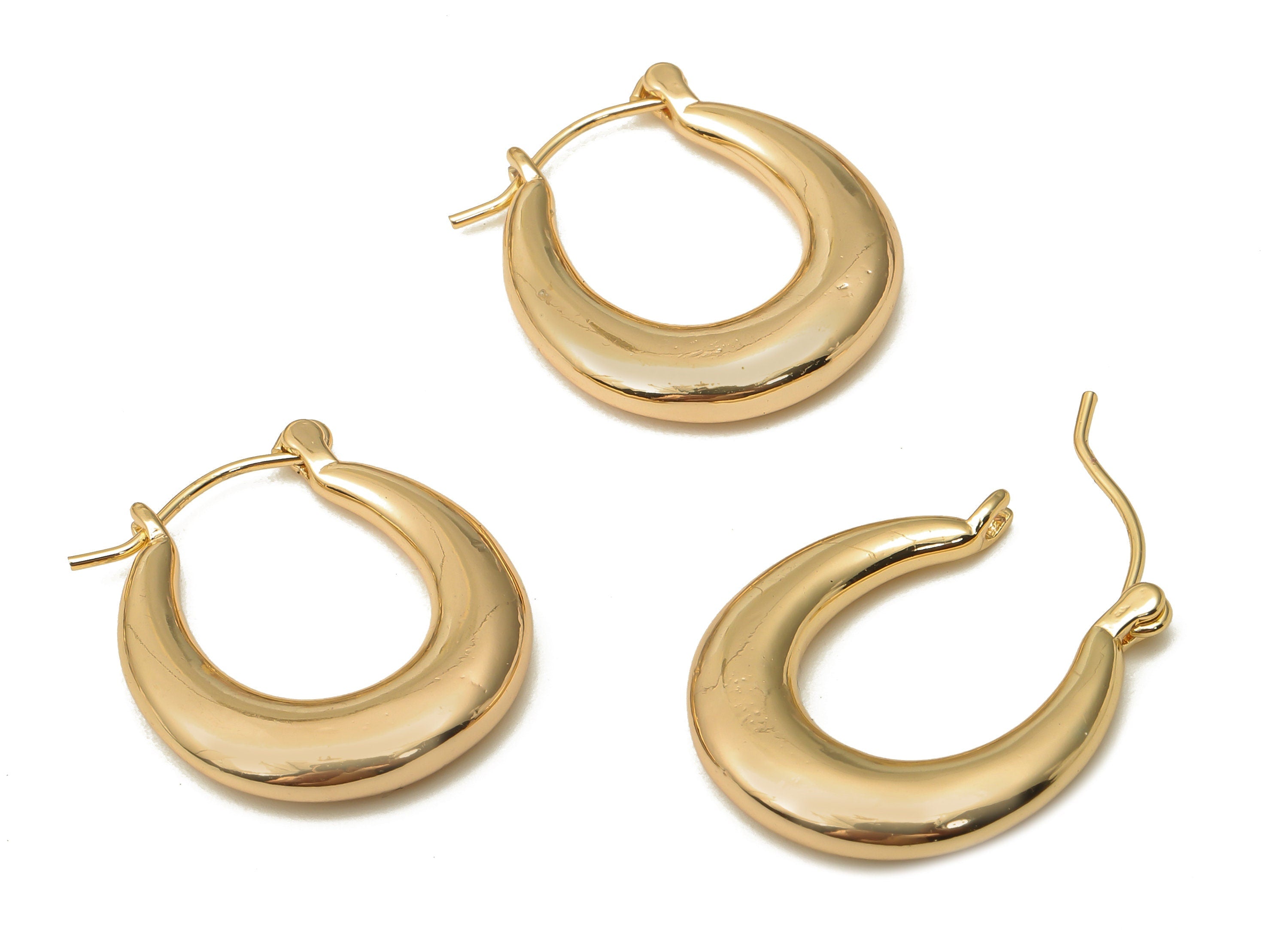 Brass U Earrings Studs - Gold Thick Earring Hoop - Brass U Oval Earring Clasp - 18K Real Gold Plated Brass - 22.33x19.64x3.5mm - RGP5061 - DOMEDBAZAAR