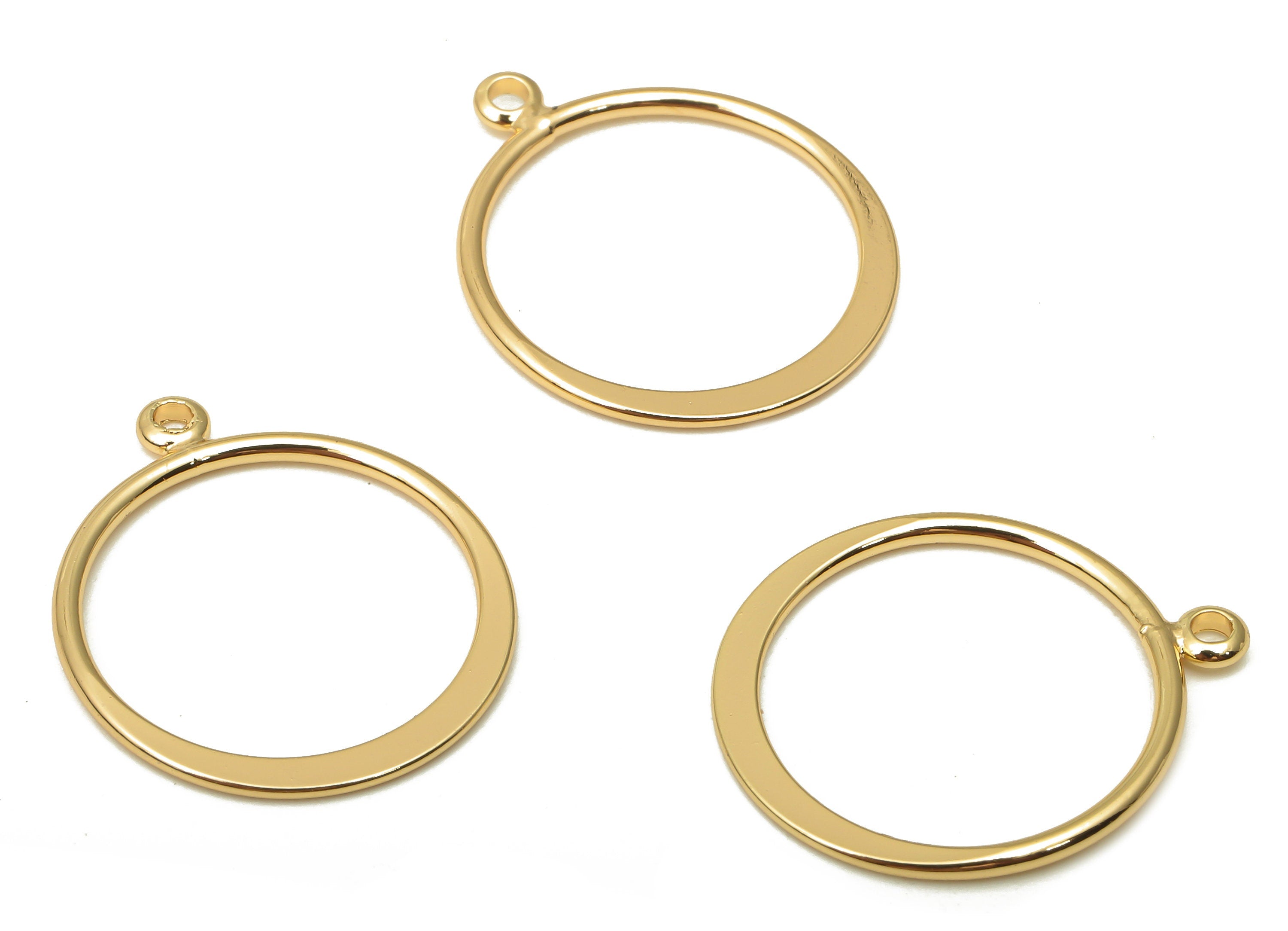 Brass Circle Earrings Charms - Brass Round Gold Hammered Hoop Pendant - 18K Real Gold Plating - For Necklace - 21.66x18.23x1.42mm - RGP5070 - DOMEDBAZAAR