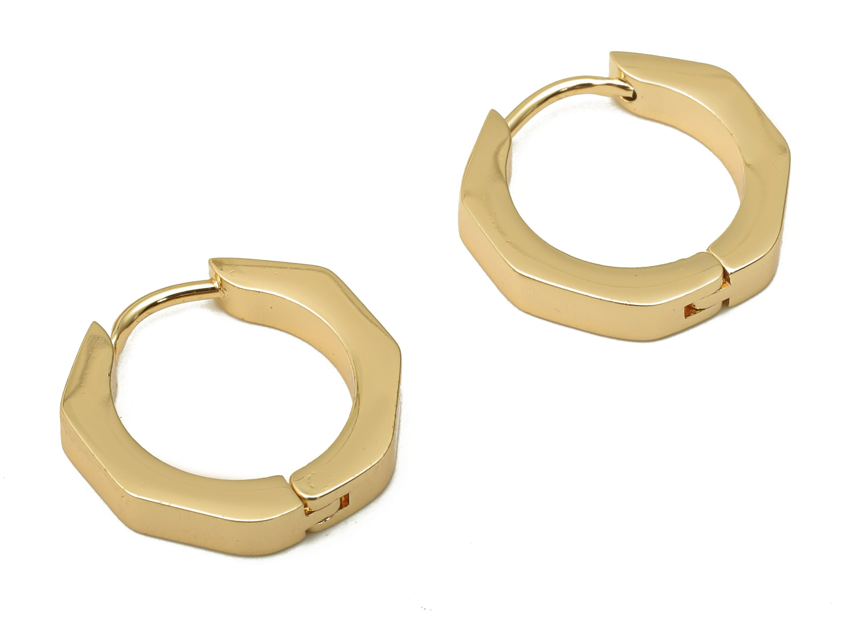Brass Octagon Earrings Clasps - Brass Circle Hoop Clasps - Brass Hoop Earrings - 18k Real Gold Plated Brass - 16.39x16.27x2.8mm - Rgp5073 - DOMEDBAZAAR