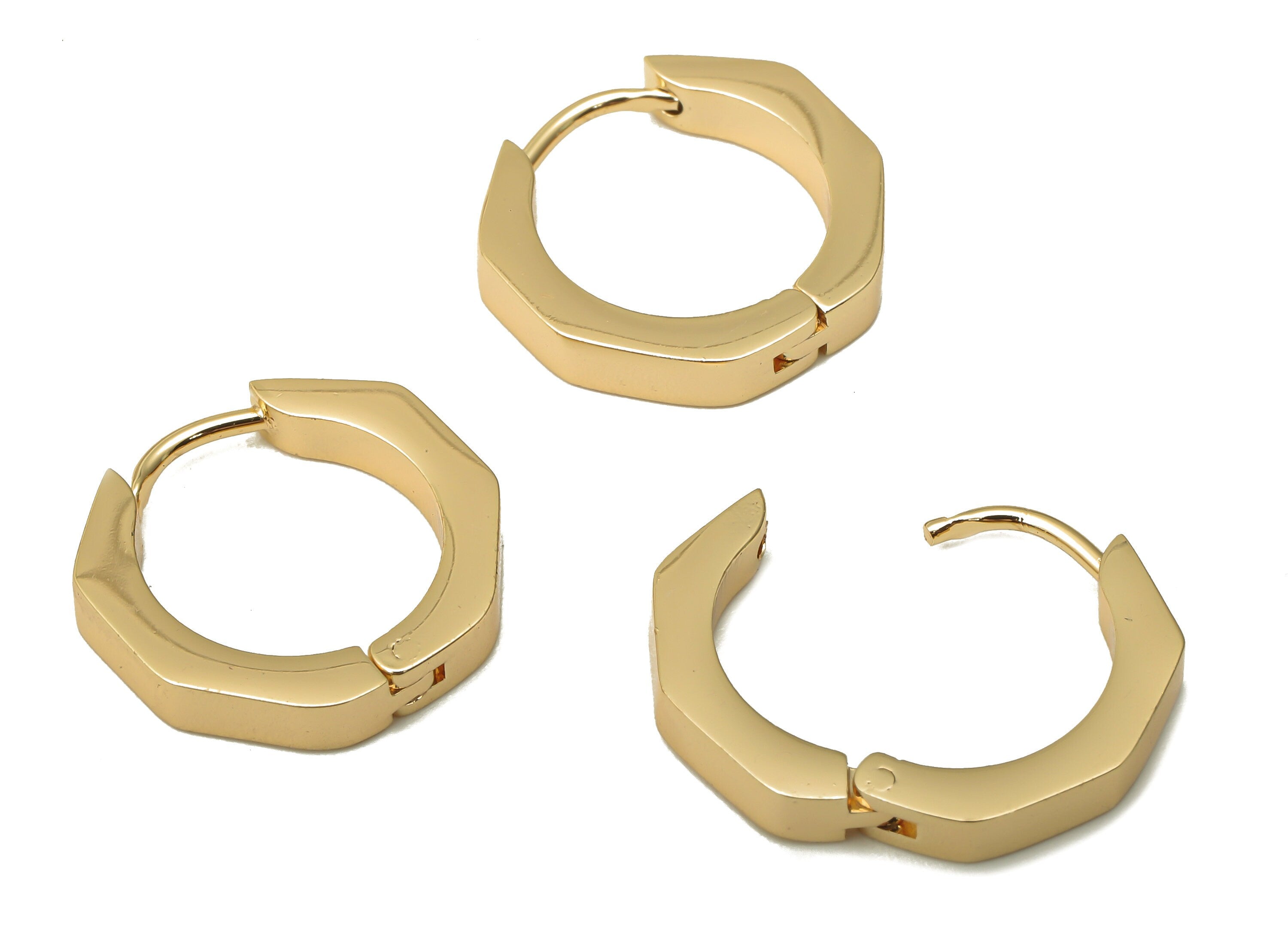 Brass Octagon Earrings Clasps - Brass Circle Hoop Clasps - Brass Hoop Earrings - 18k Real Gold Plated Brass - 16.39x16.27x2.8mm - Rgp5073 - DOMEDBAZAAR