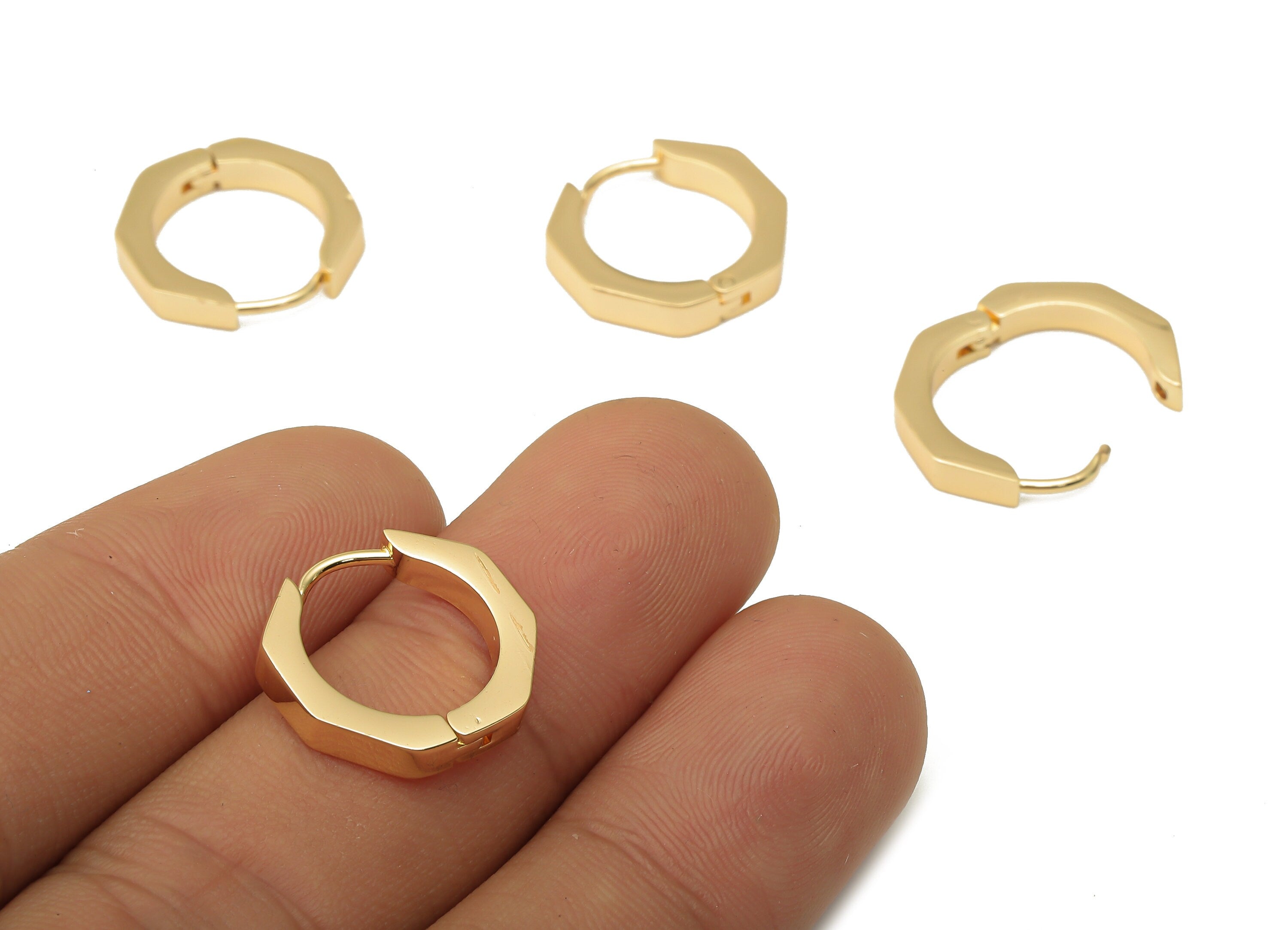 Brass Octagon Earrings Clasps - Brass Circle Hoop Clasps - Brass Hoop Earrings - 18k Real Gold Plated Brass - 16.39x16.27x2.8mm - Rgp5073 - DOMEDBAZAAR